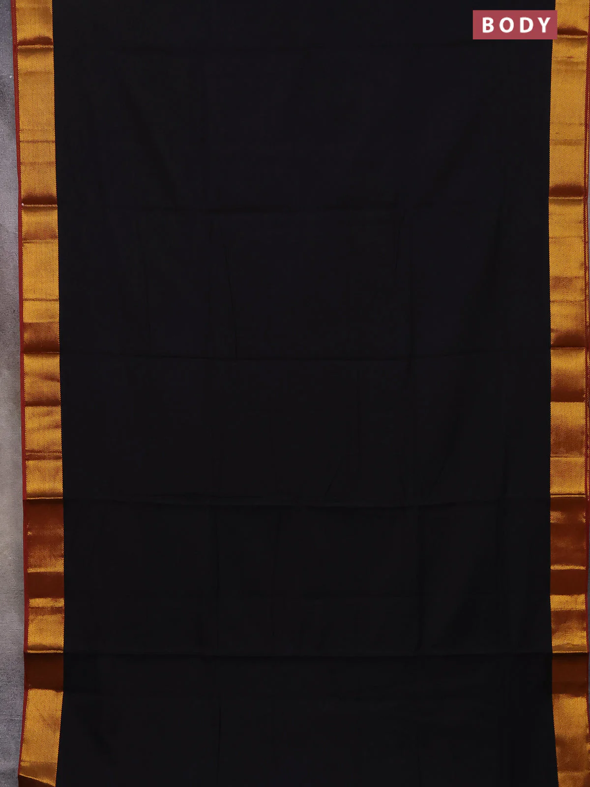 Narayanpet cotton saree black and maroon with plain body and zari woven border - Image 2