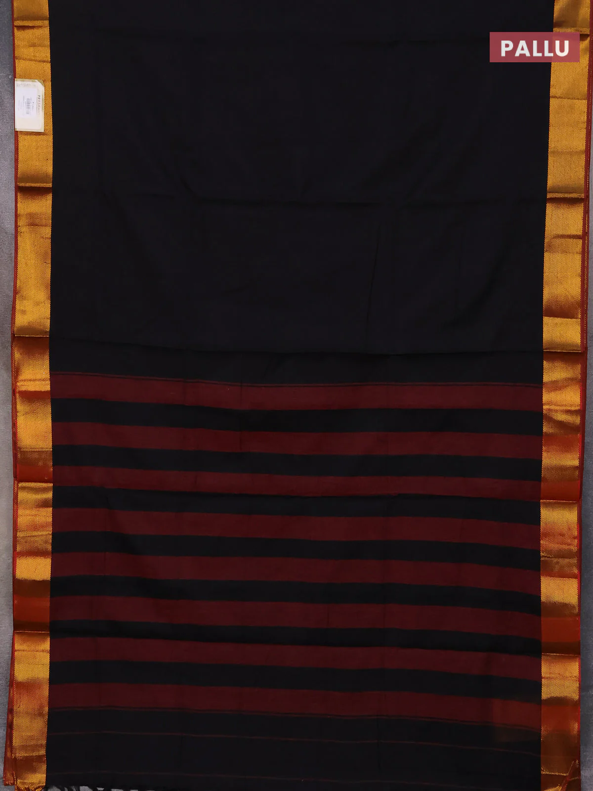Narayanpet cotton saree black and maroon with plain body and zari woven border - Image 3