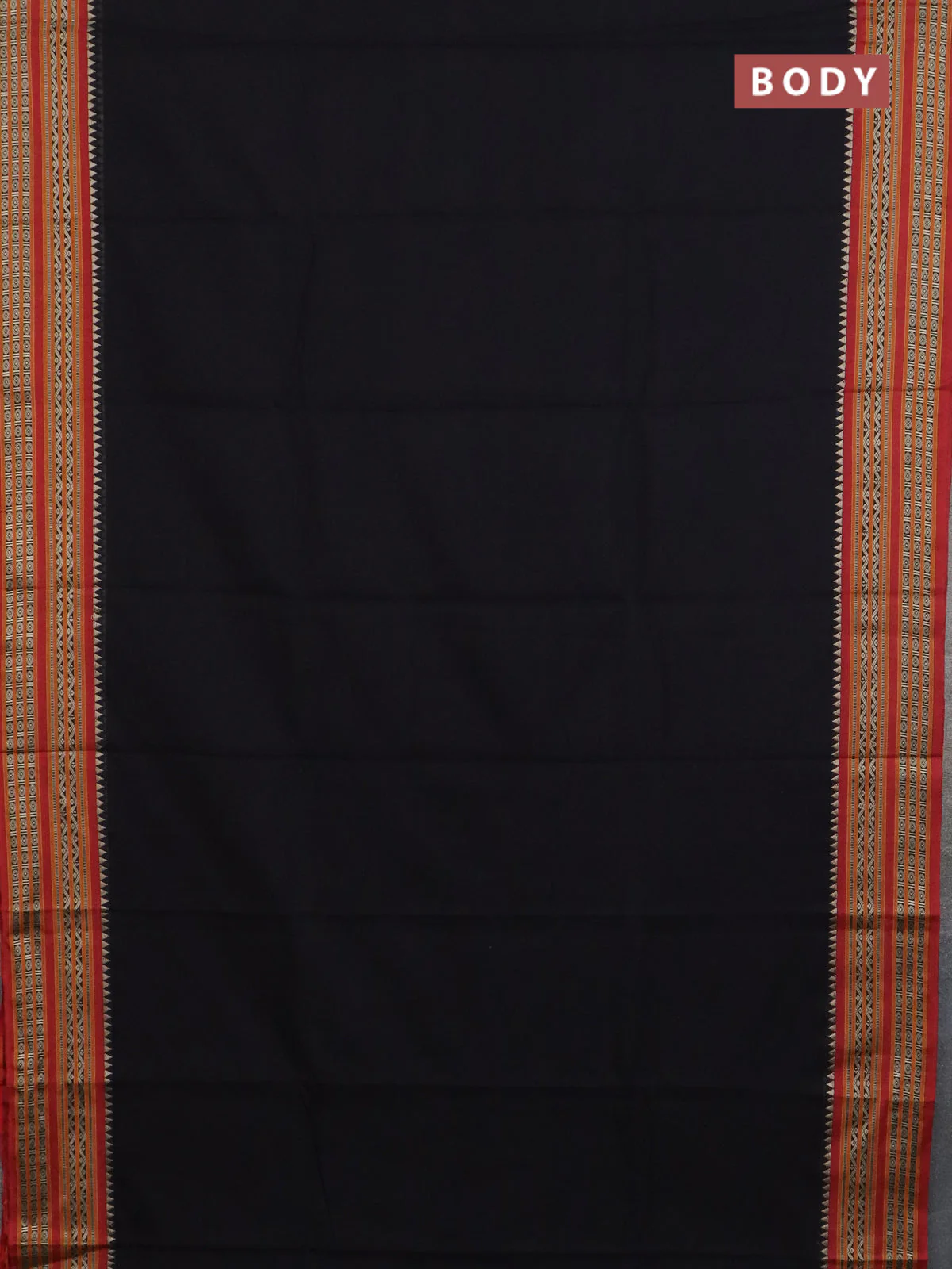 Narayanpet cotton saree black and rust shade with plain body and thread woven border - Image 2