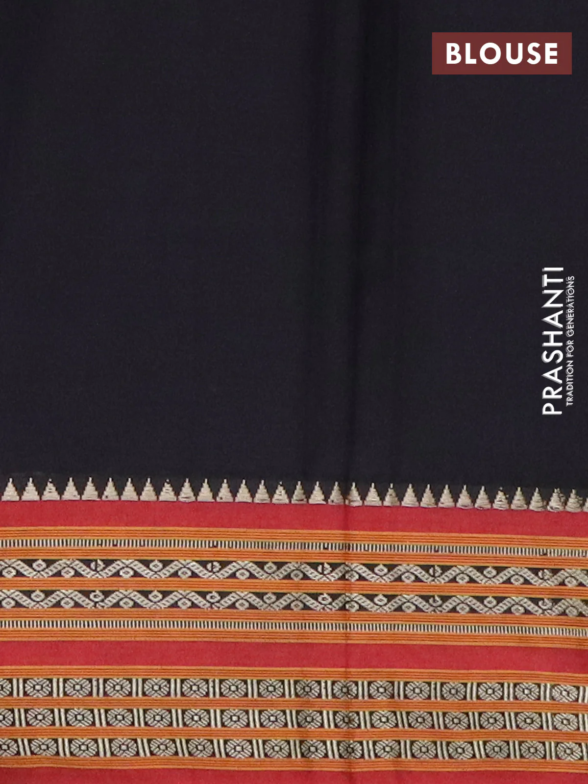 Narayanpet cotton saree black and rust shade with plain body and thread woven border - Image 4