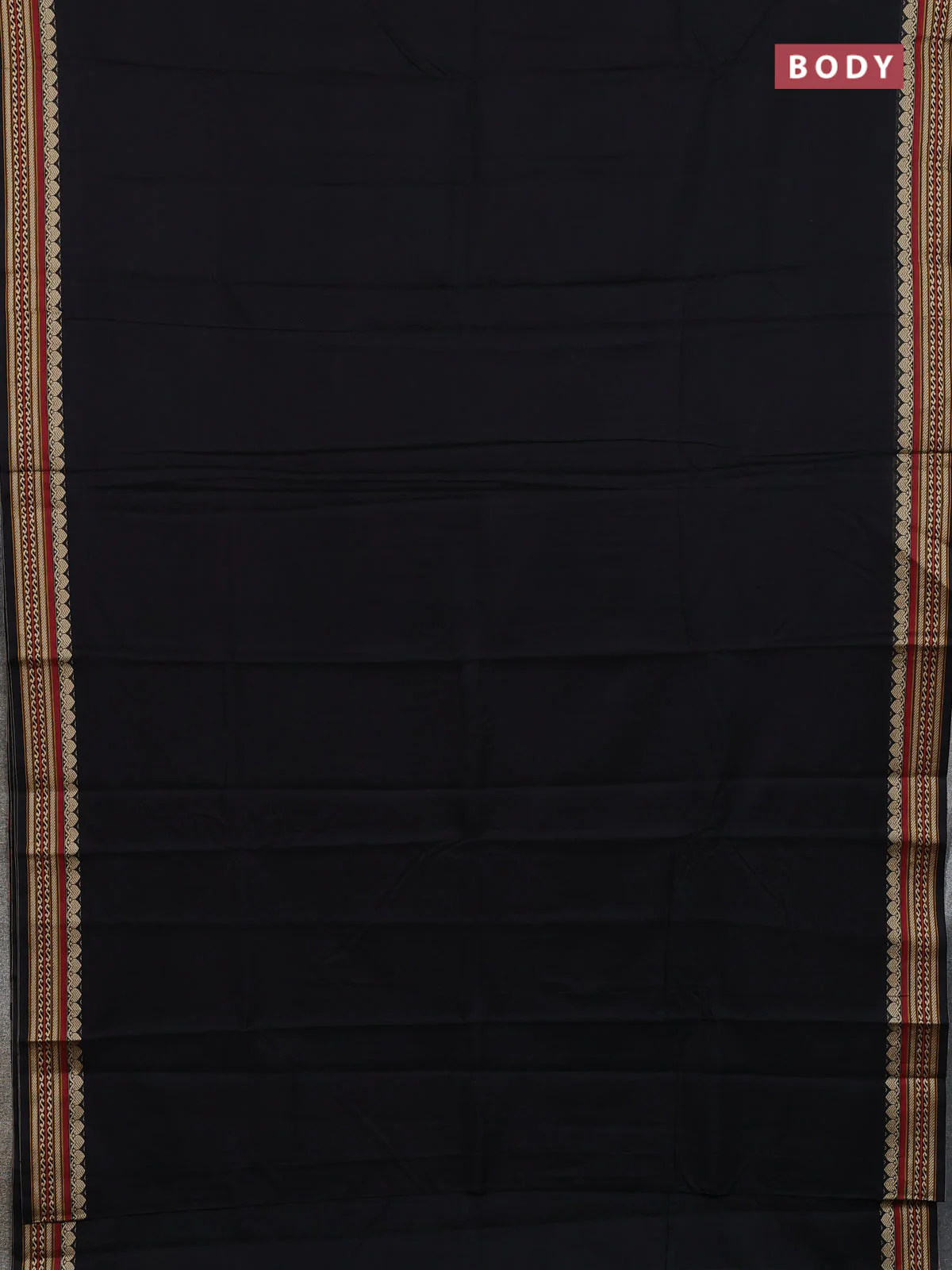 Narayanpet cotton saree black with plain body and thread woven border - Image 2