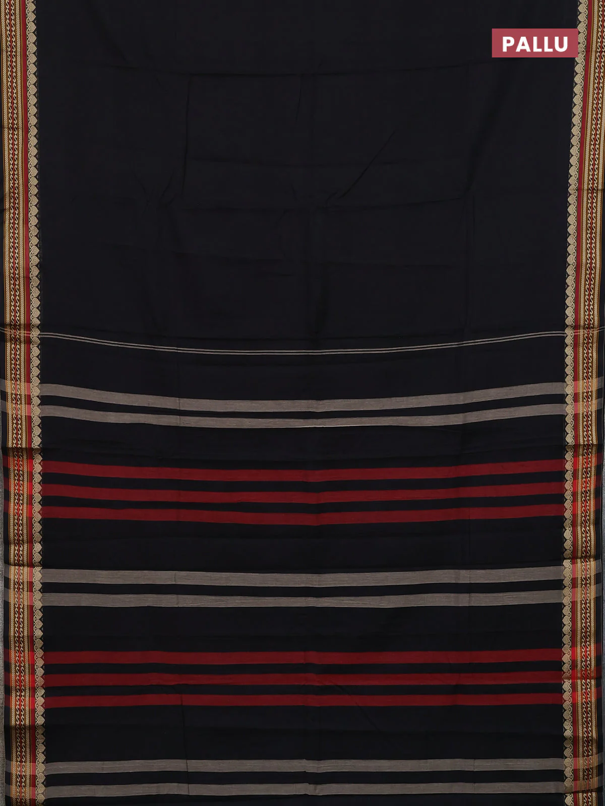 Narayanpet cotton saree black with plain body and thread woven border - Image 3