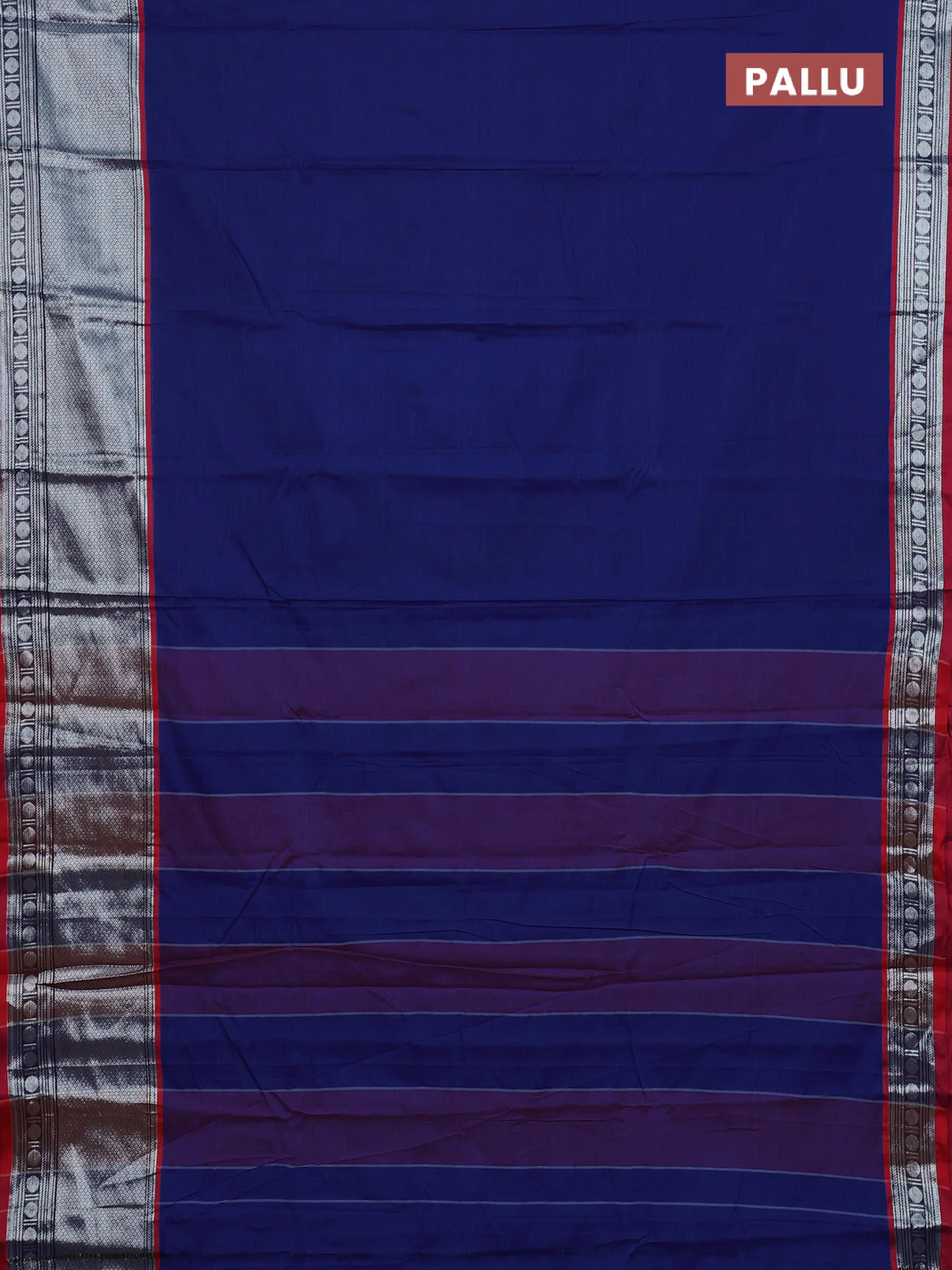 Narayanpet cotton saree blue and maroon with plain body and long zari woven border - Image 3