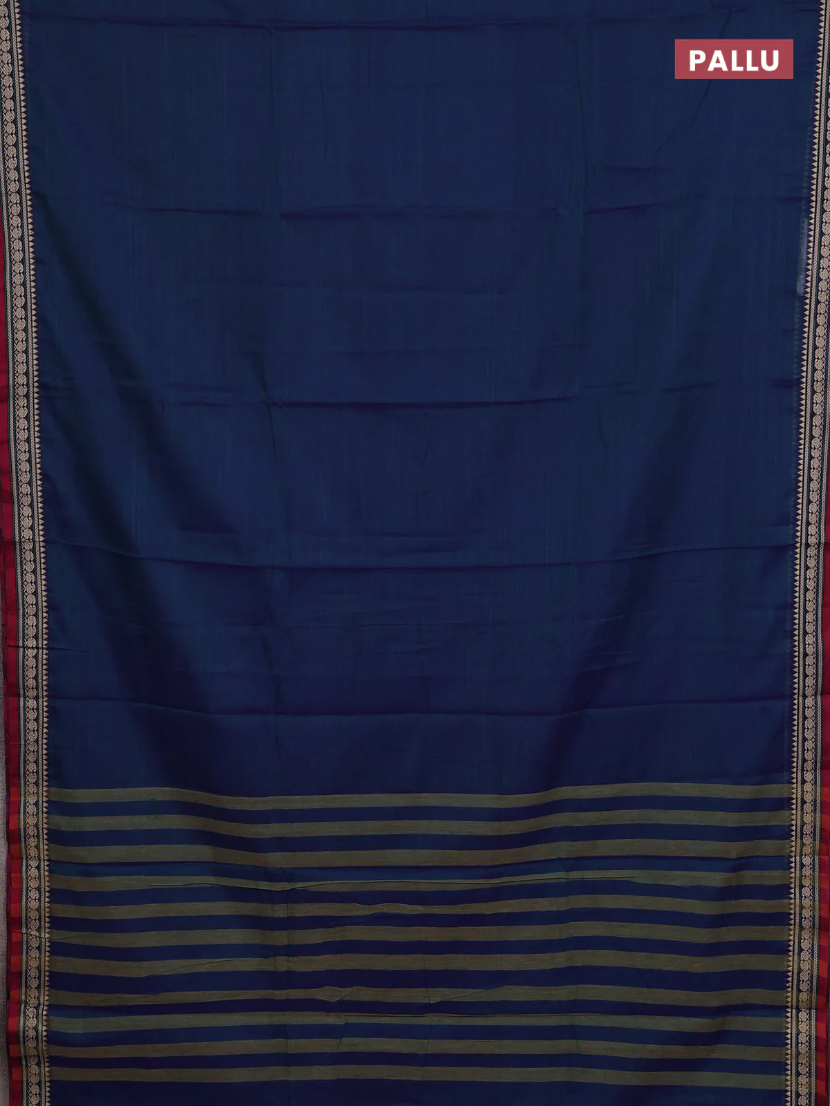 Narayanpet cotton saree blue and maroon with plain body and thread woven border - Image 3