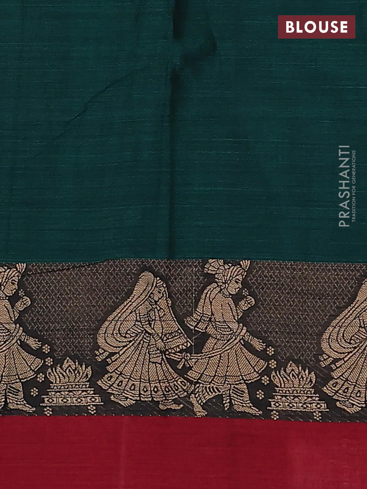 Narayanpet cotton saree bottel green and maroon with plain body and thread woven simple border - Image 4