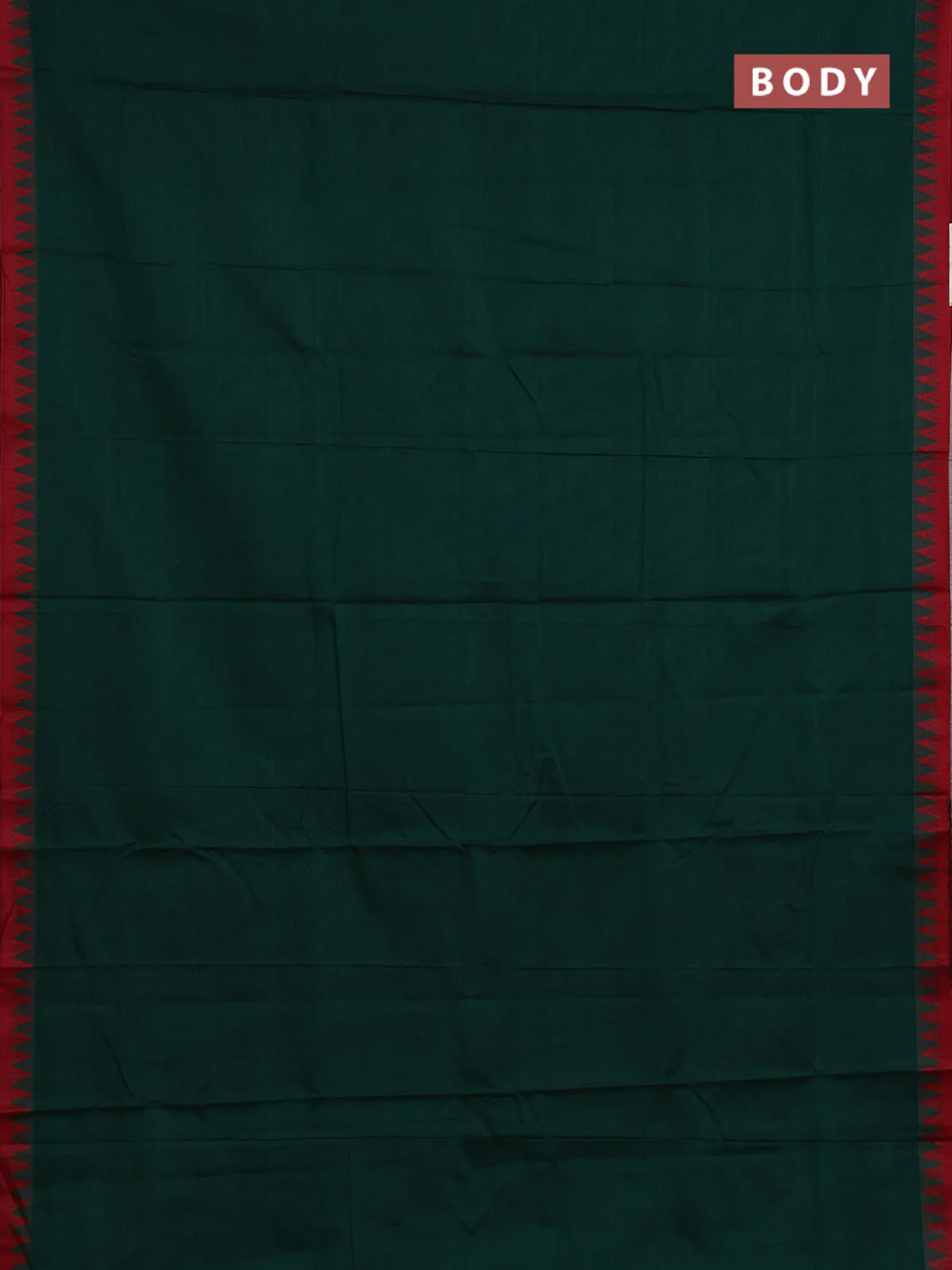 Narayanpet cotton saree bottle green and maroon with plain body and temple thread woven border - Image 2