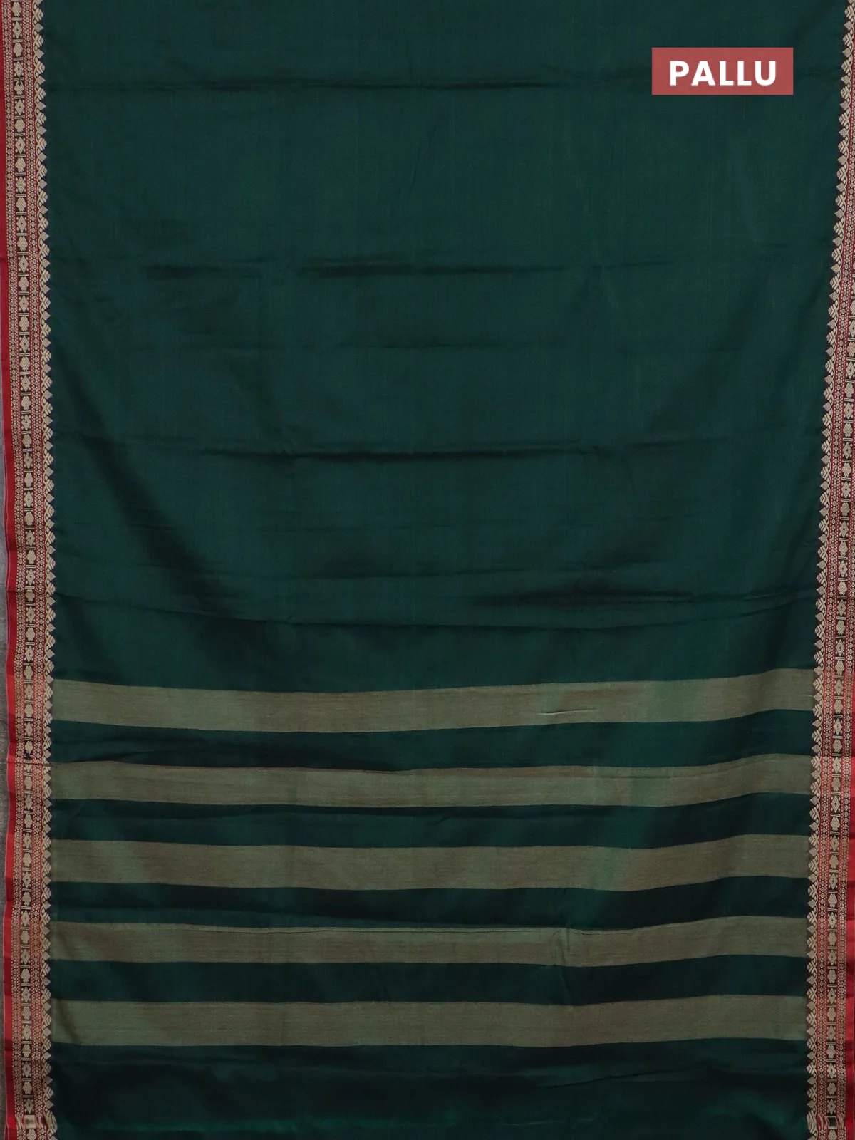 Narayanpet cotton saree bottle green and maroon with plain body and thread woven border - Image 3