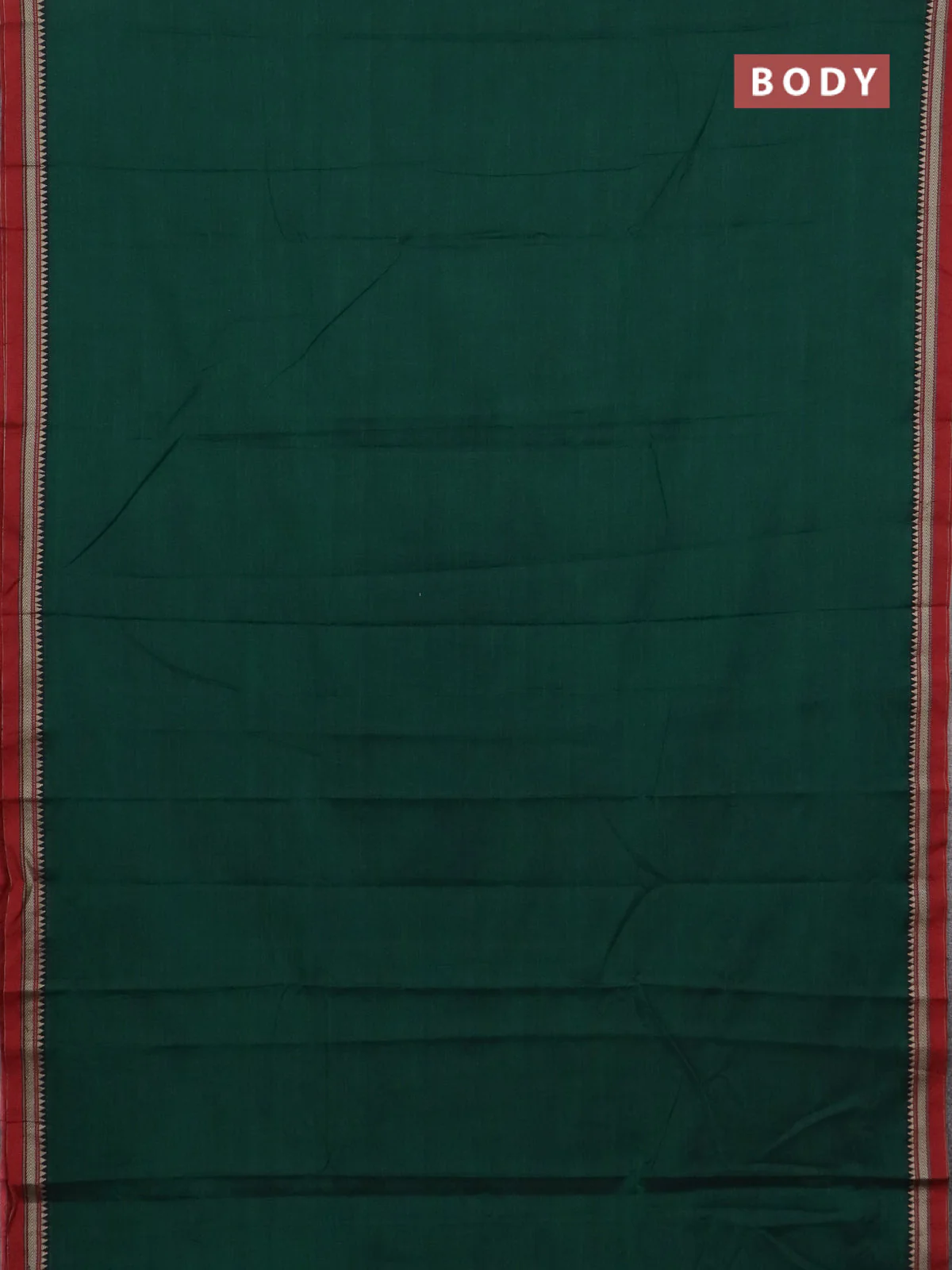 Narayanpet cotton saree bottle green and maroon with plain body and thread woven border - Image 2