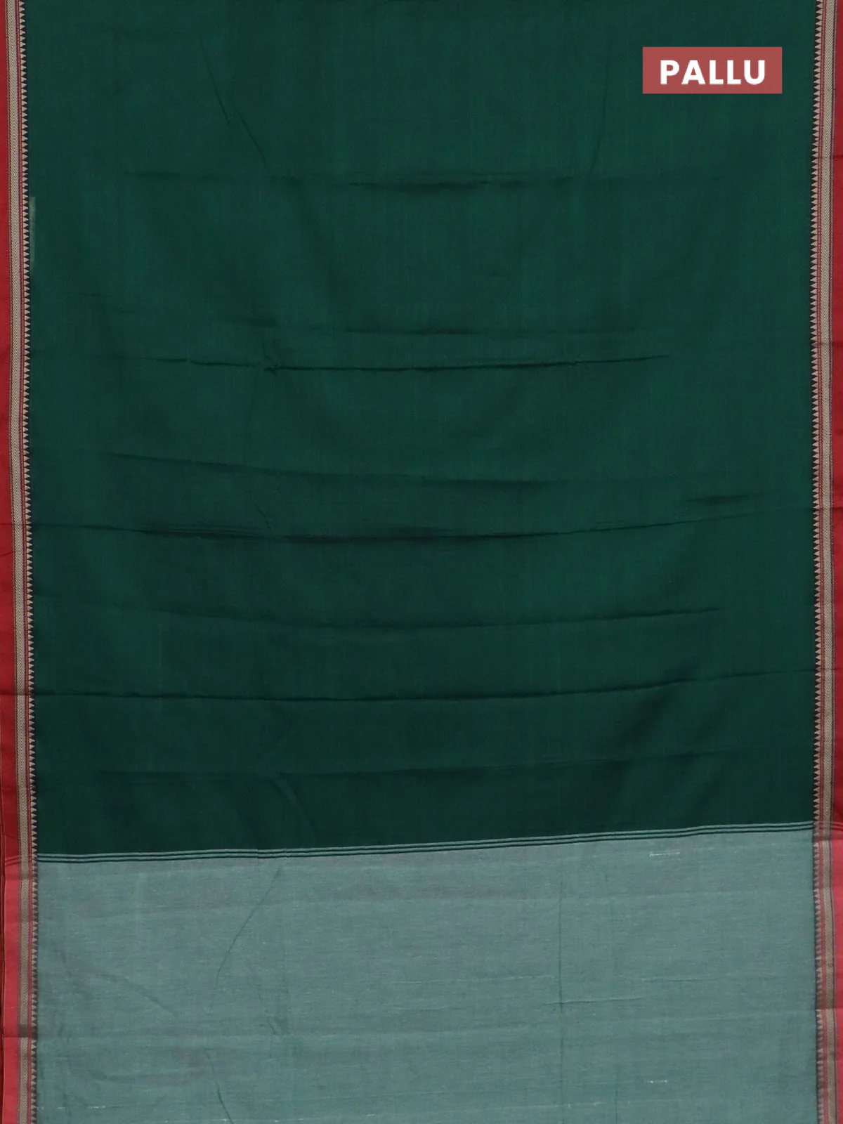 Narayanpet cotton saree bottle green and maroon with plain body and thread woven border - Image 3