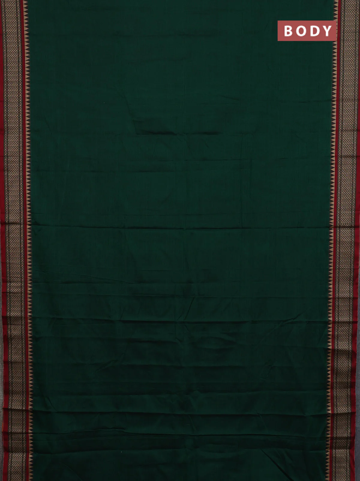 Narayanpet cotton saree bottle green and maroon with plain body and thread woven border - Image 2
