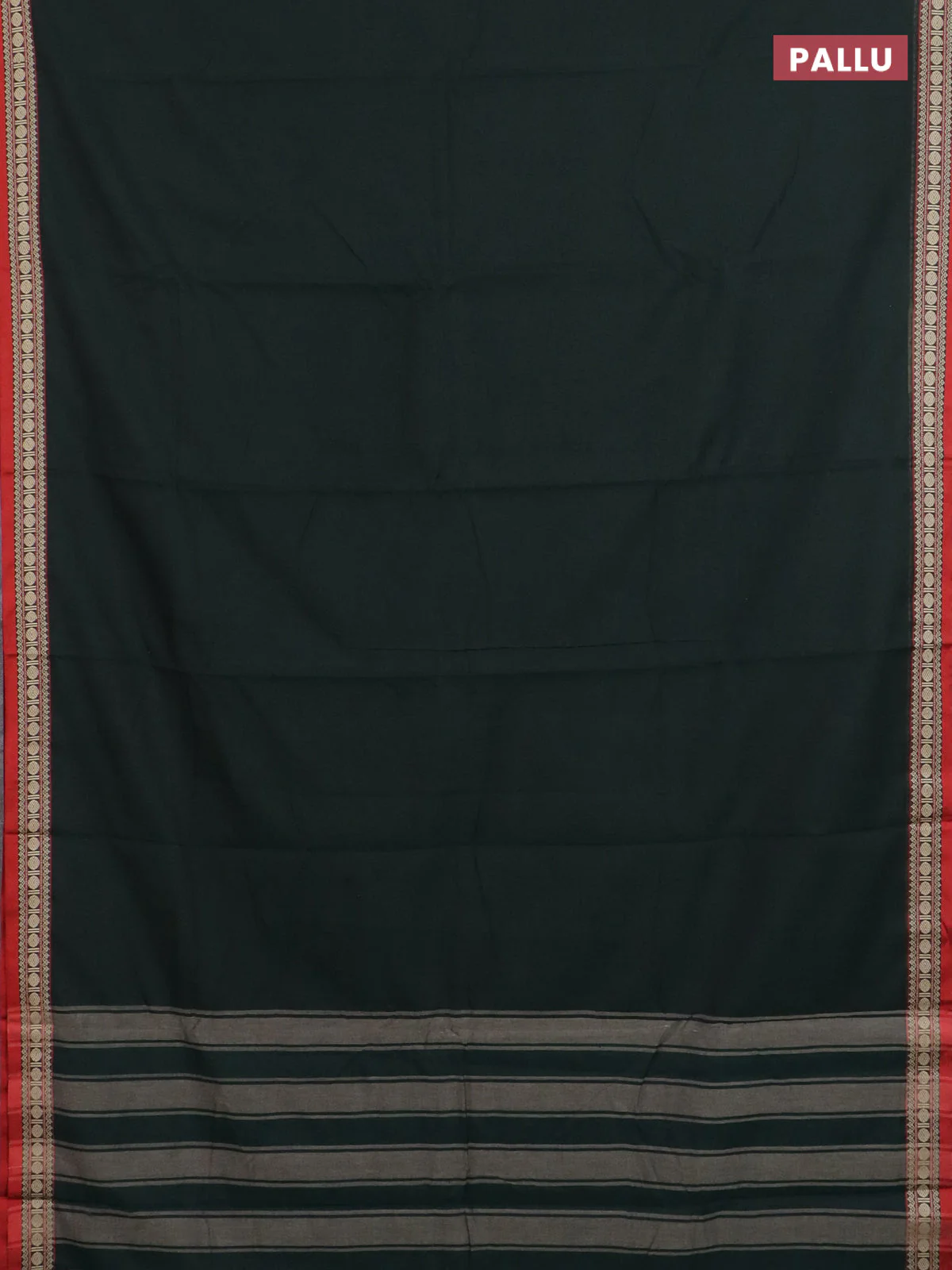 Narayanpet cotton saree bottle green and rust shade with plain body and thread woven butta border - Image 3