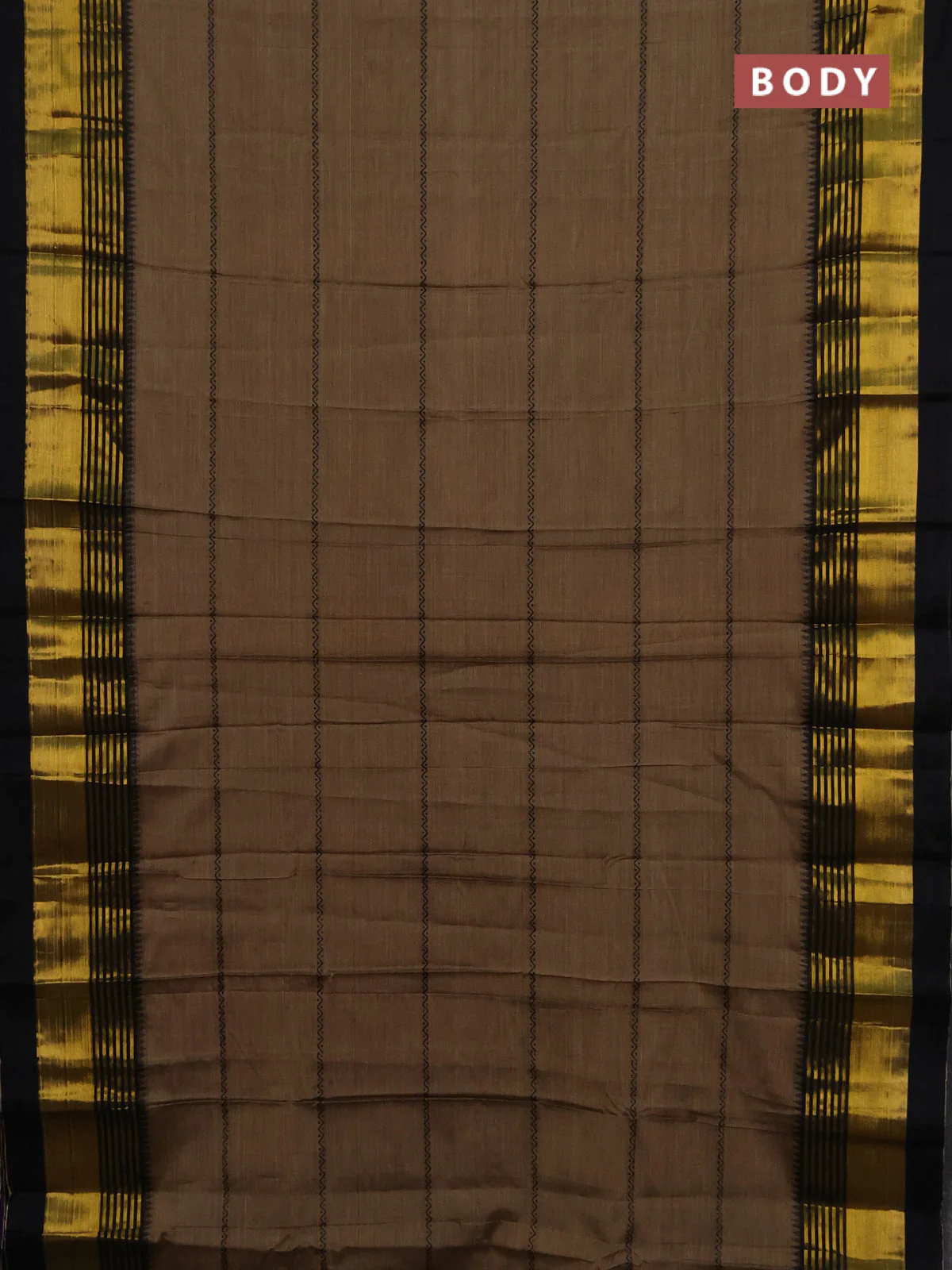Narayanpet cotton saree brown and black with thread weaves and zari woven border - Image 2