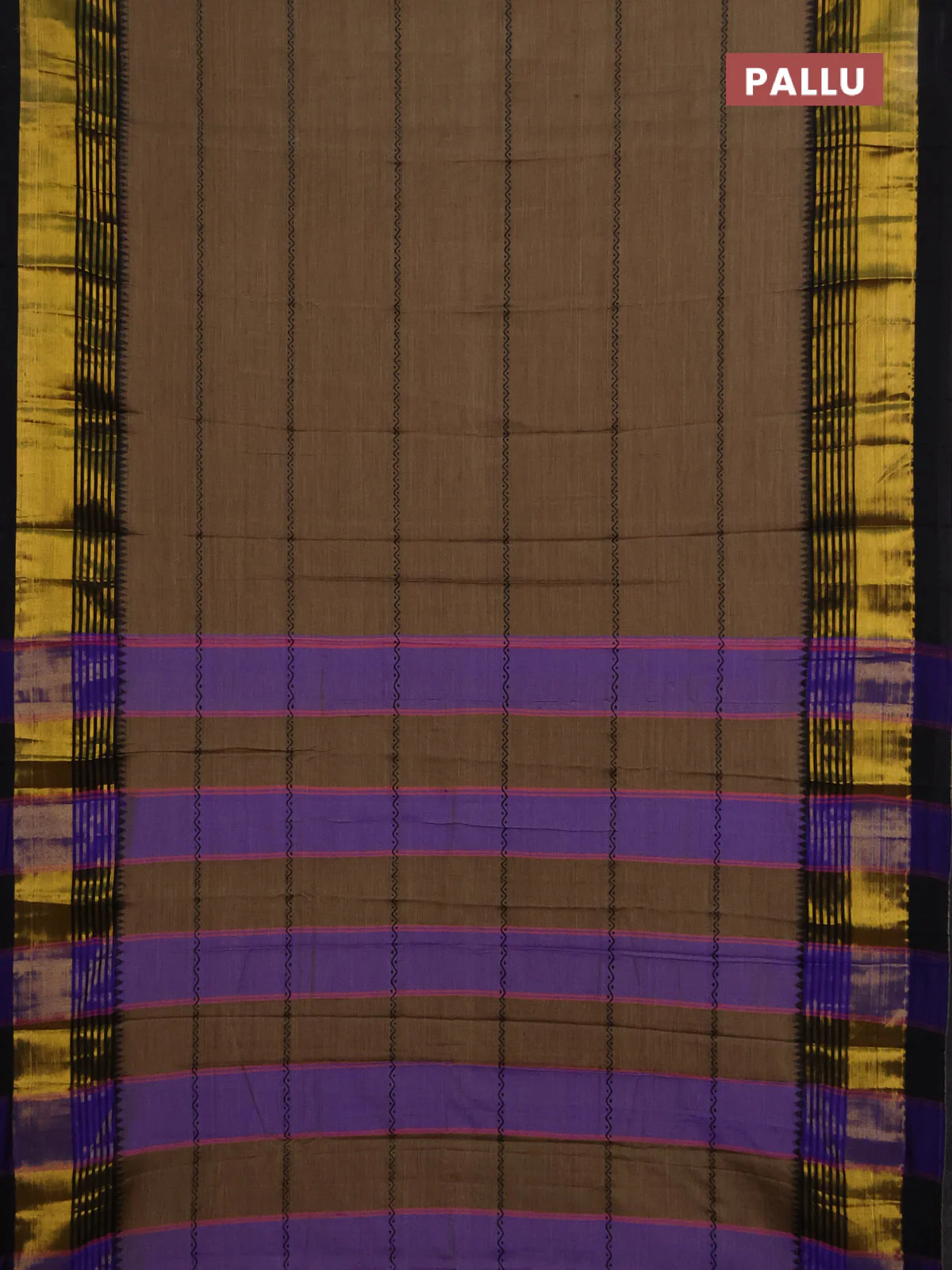 Narayanpet cotton saree brown and black with thread weaves and zari woven border - Image 3