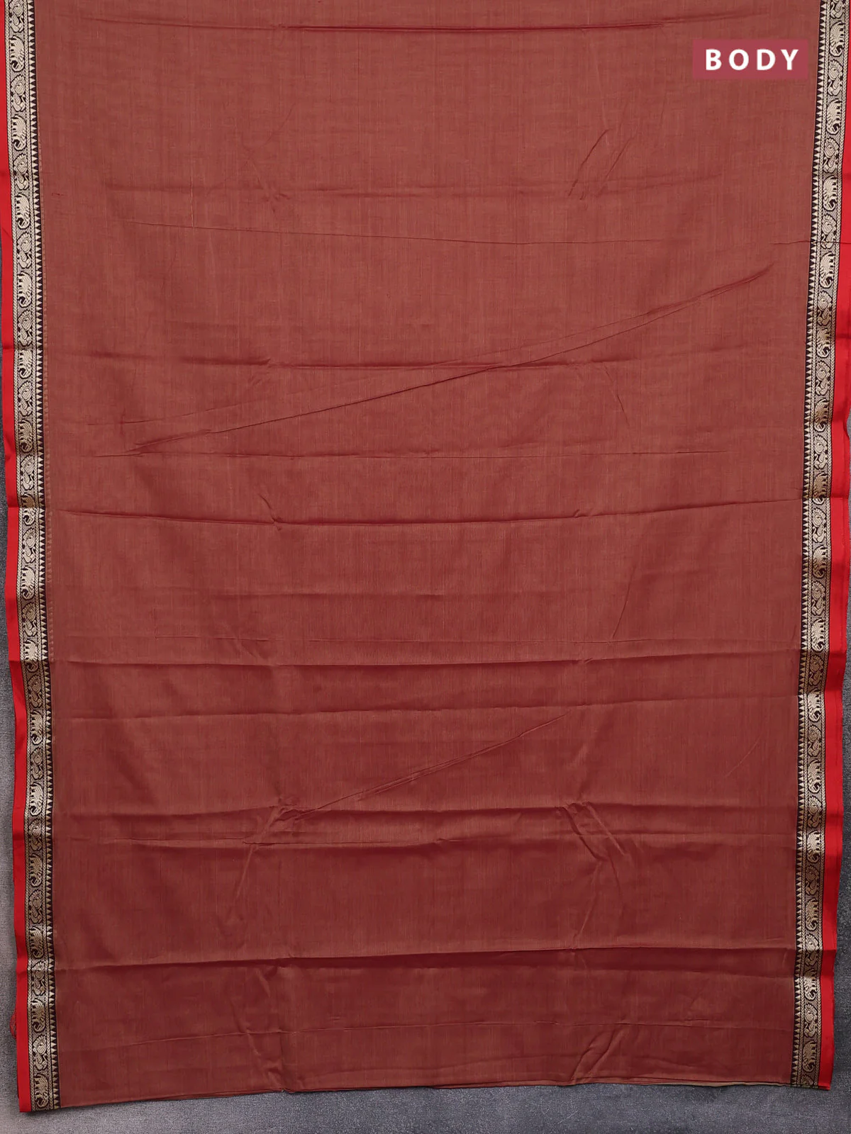 Narayanpet cotton saree brown and rust shade with plain body and thread woven border - Image 2