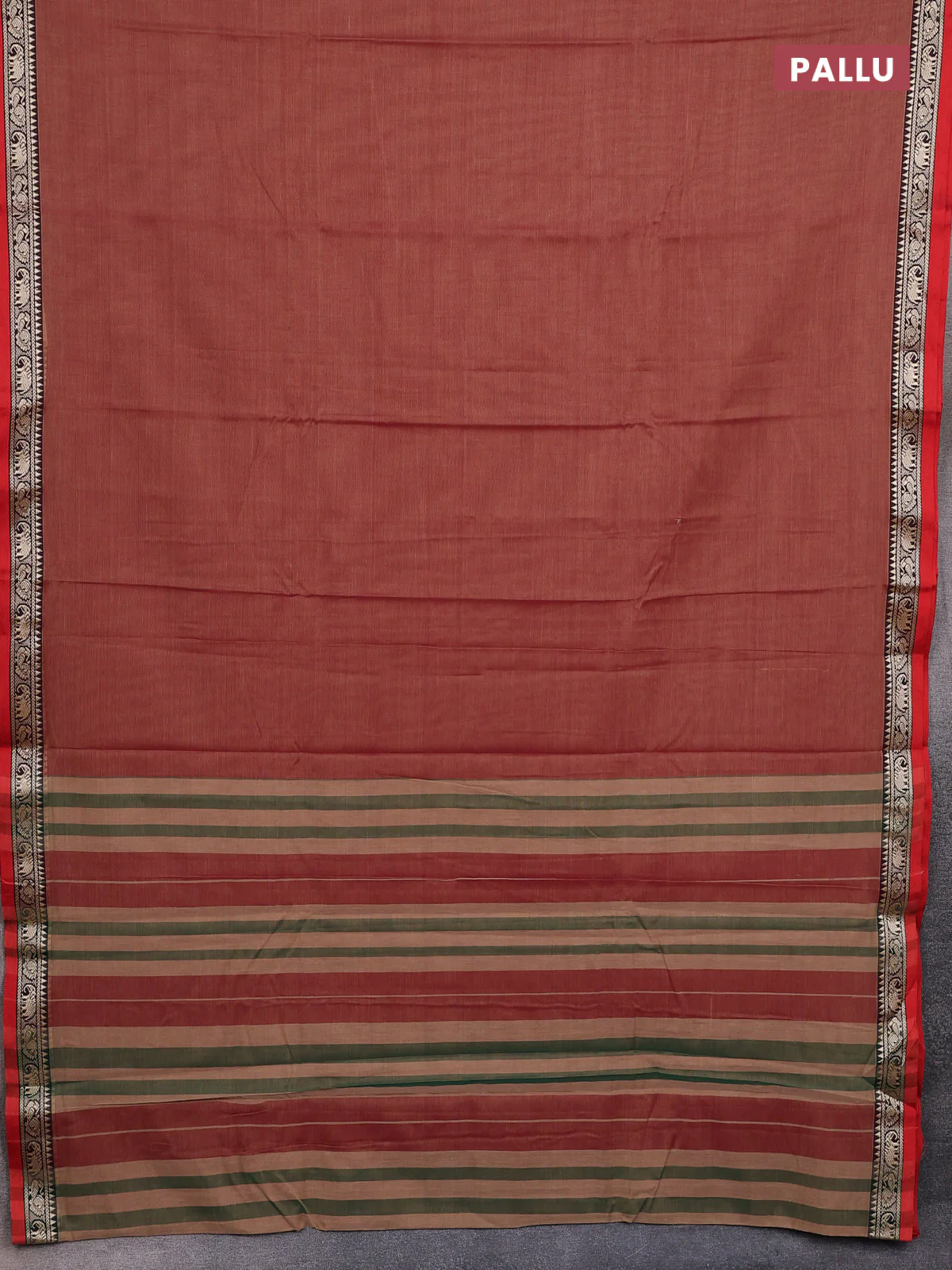 Narayanpet cotton saree brown and rust shade with plain body and thread woven border - Image 3