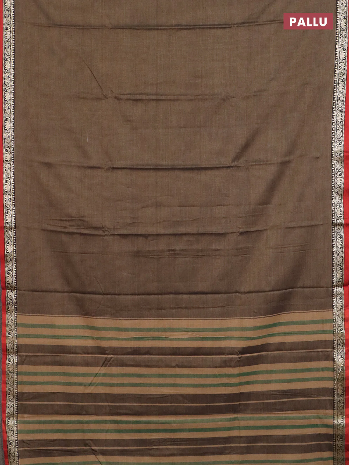 Narayanpet cotton saree chikku shade and rust shade with plain body and thread woven border - Image 3
