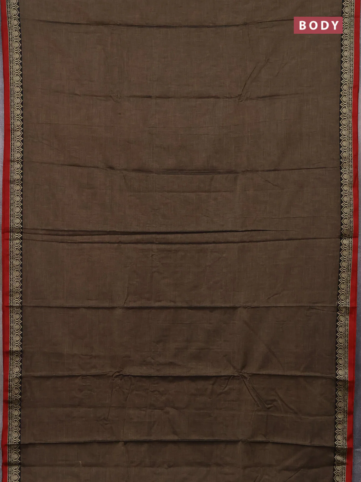 Narayanpet cotton saree chikku shade and rust shade with plain body and thread woven border - Image 2