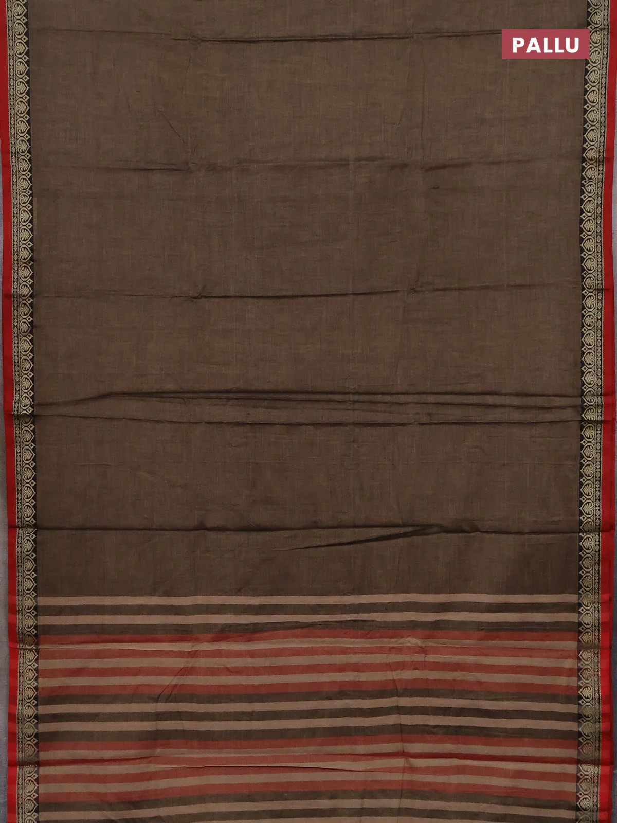 Narayanpet cotton saree chikku shade and rust shade with plain body and thread woven border - Image 3