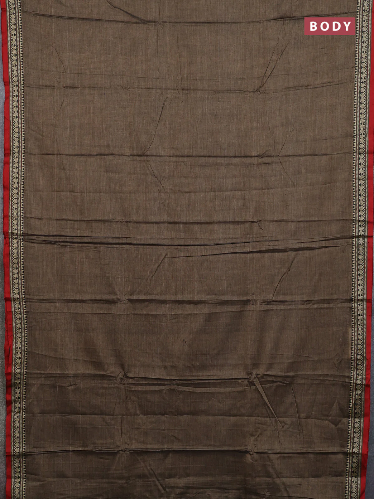 Narayanpet cotton saree chikku shade with plain body and thread woven border - Image 2