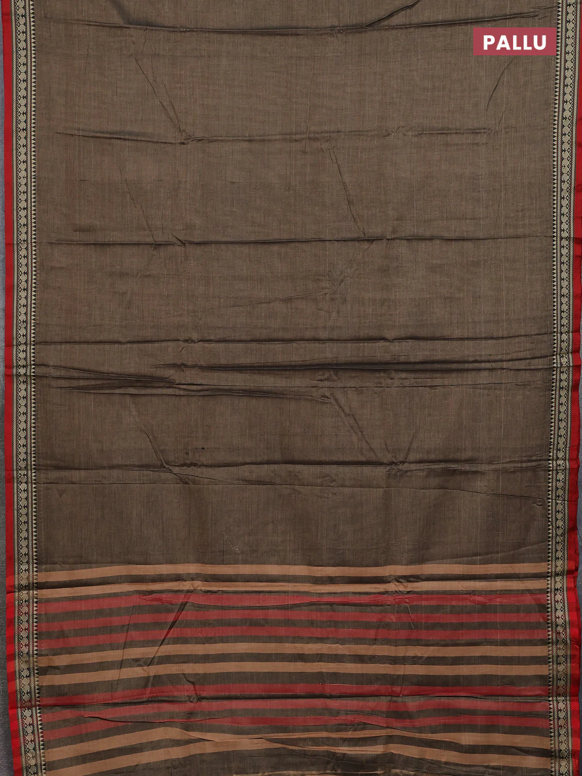Narayanpet cotton saree chikku shade with plain body and thread woven border - Image 3
