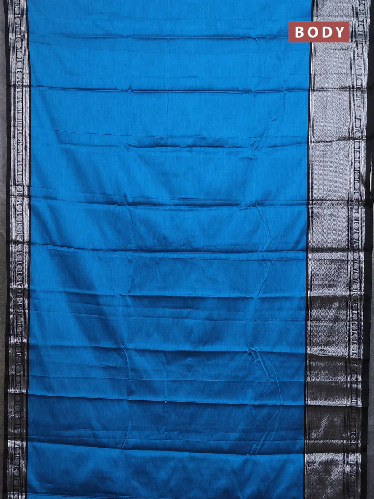 Narayanpet cotton saree cs blue and black with plain body and long zari woven border - Image 2