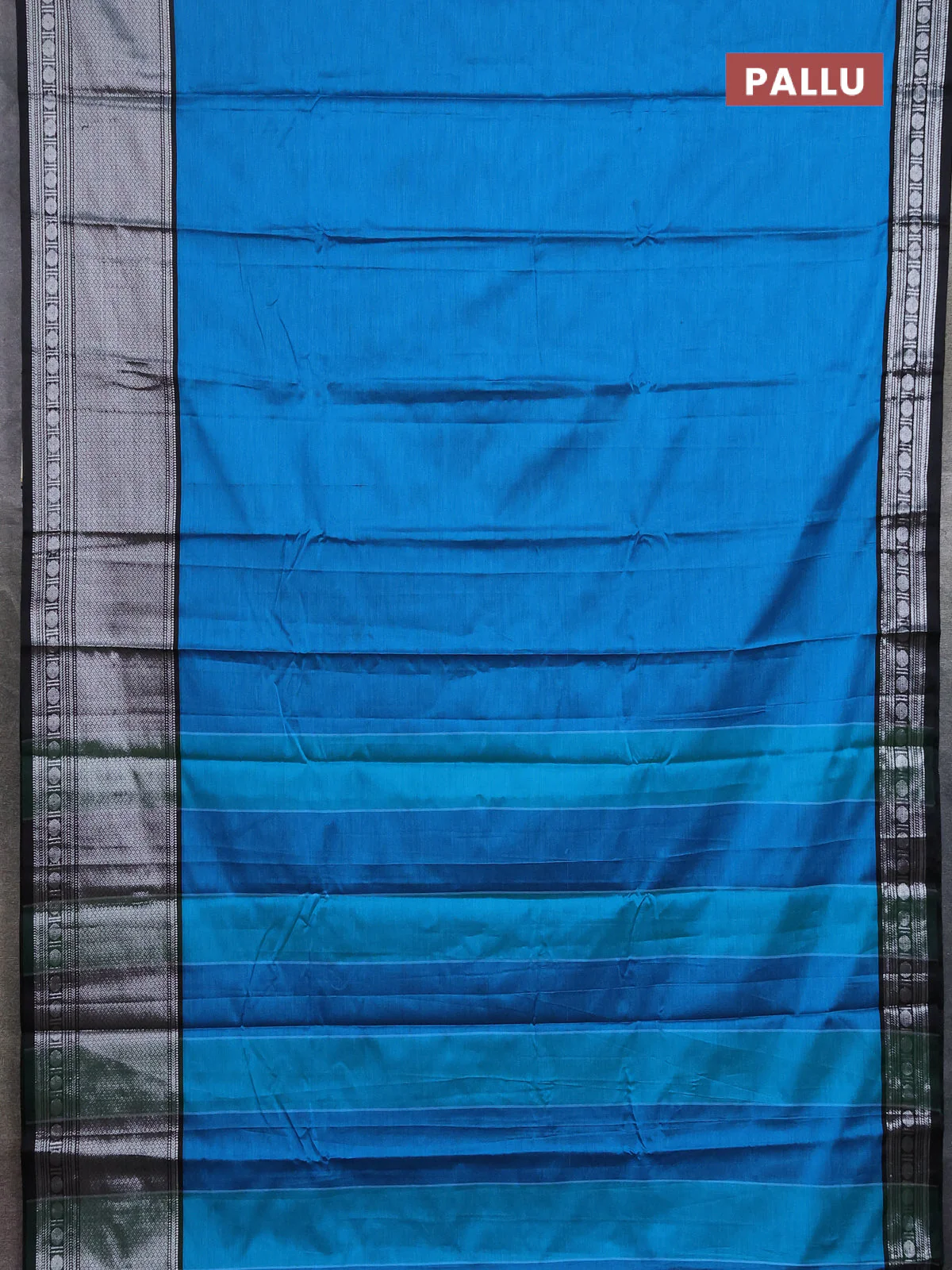 Narayanpet cotton saree cs blue and black with plain body and long zari woven border - Image 3