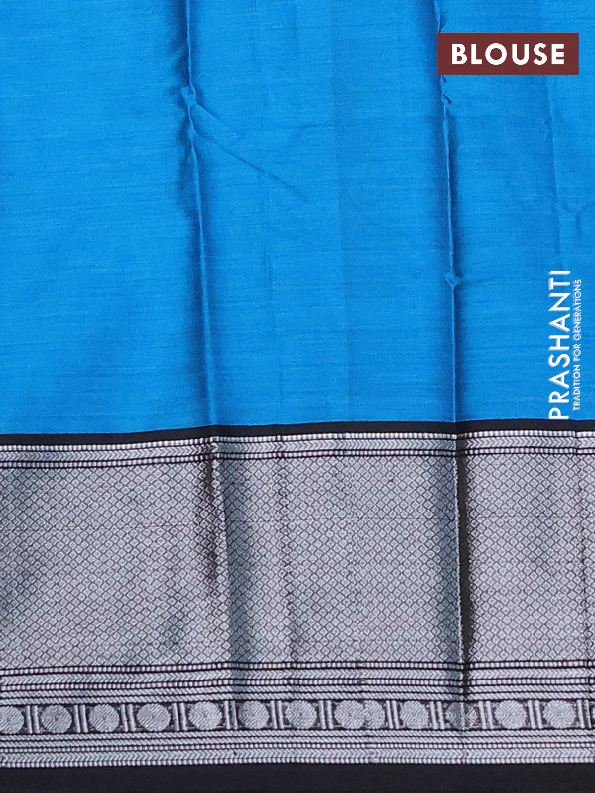 Narayanpet cotton saree cs blue and black with plain body and long zari woven border - Image 4