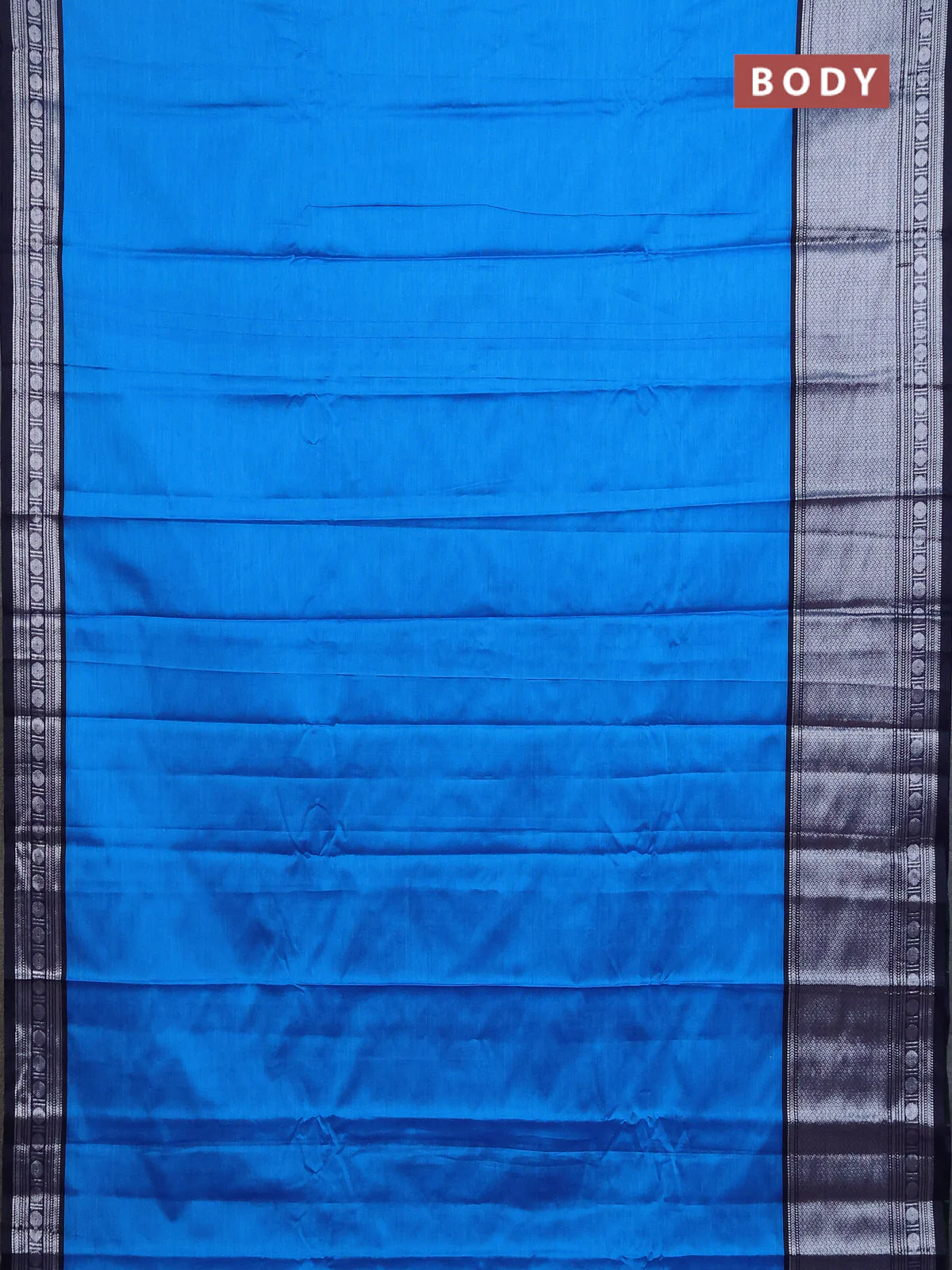 Narayanpet cotton saree cs blue and navy blue with plain body and long zari woven border - Image 2