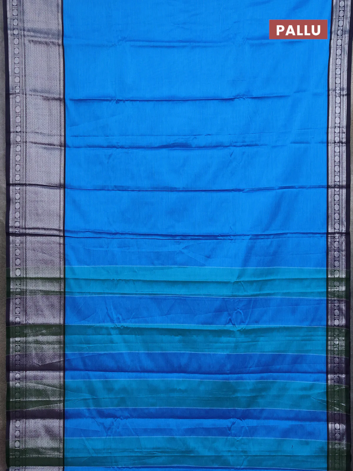 Narayanpet cotton saree cs blue and navy blue with plain body and long zari woven border - Image 3
