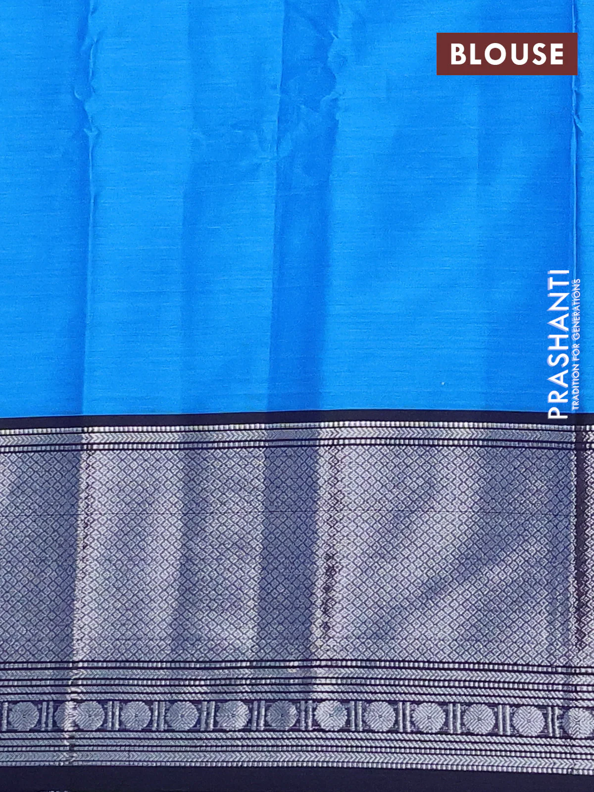 Narayanpet cotton saree cs blue and navy blue with plain body and long zari woven border - Image 4
