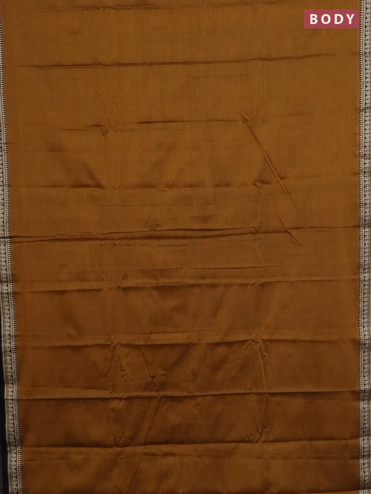 Narayanpet cotton saree dark mustard and black with plain body and paisley thread woven border - Image 2