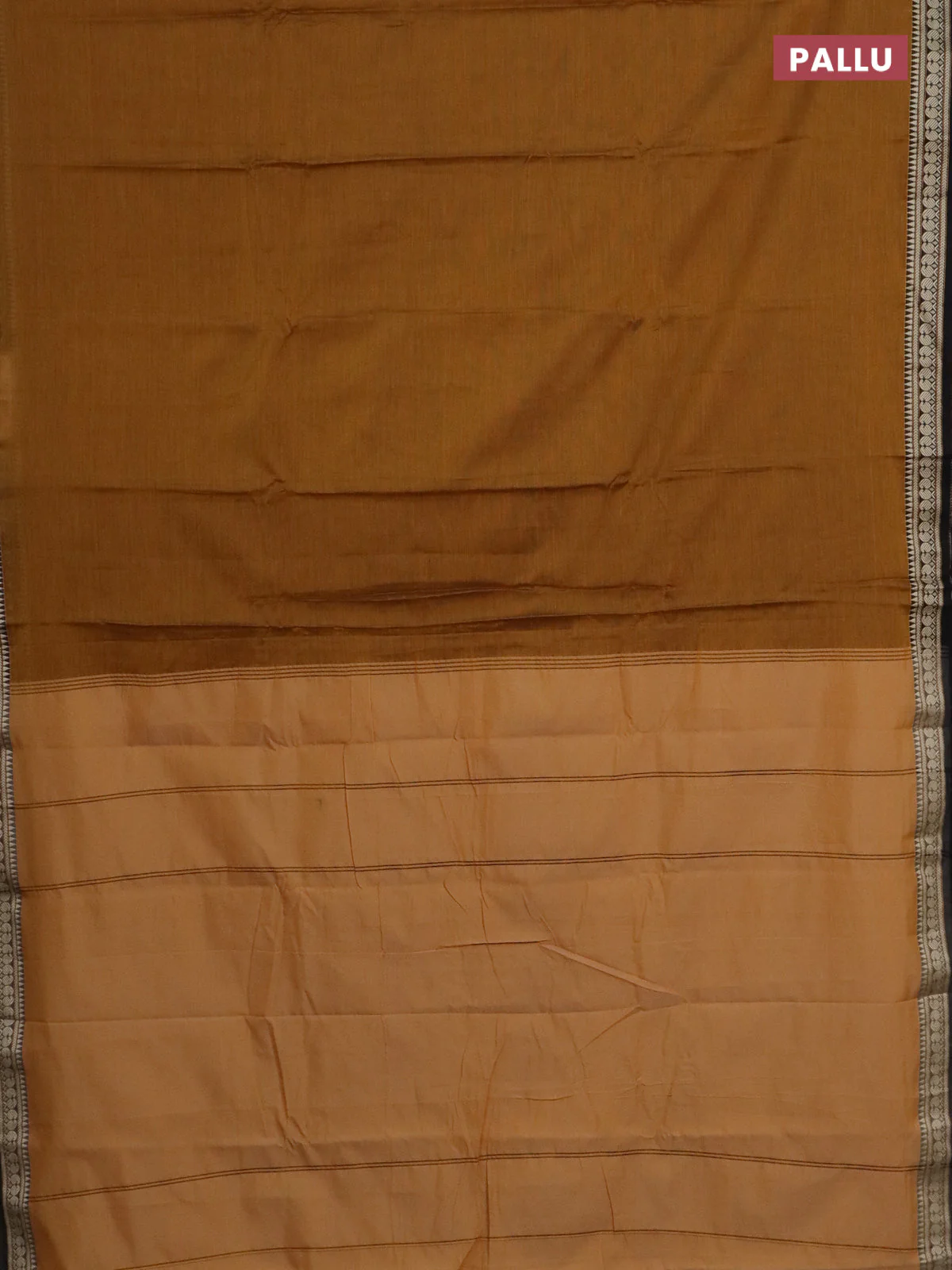 Narayanpet cotton saree dark mustard and black with plain body and paisley thread woven border - Image 3