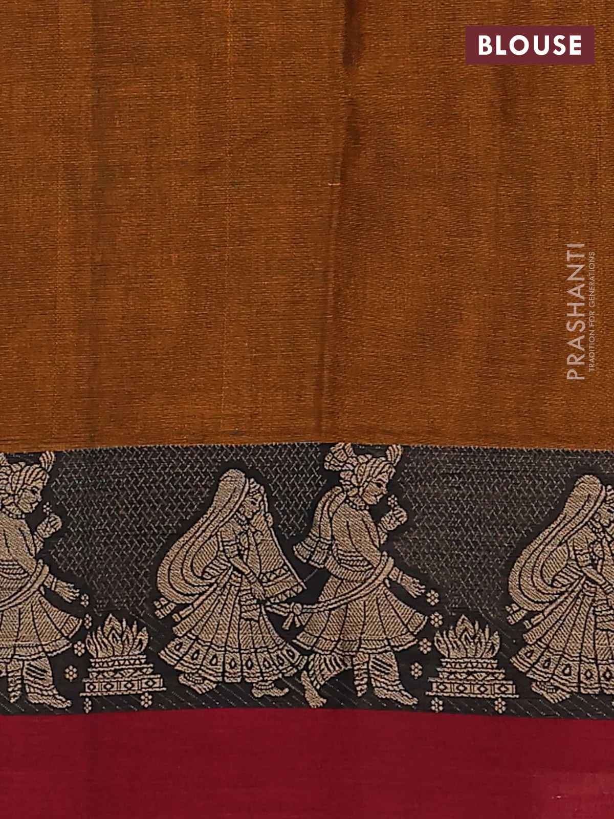 Narayanpet cotton saree dark mustard and deep maroon with plain body and thread woven simple border - Image 4