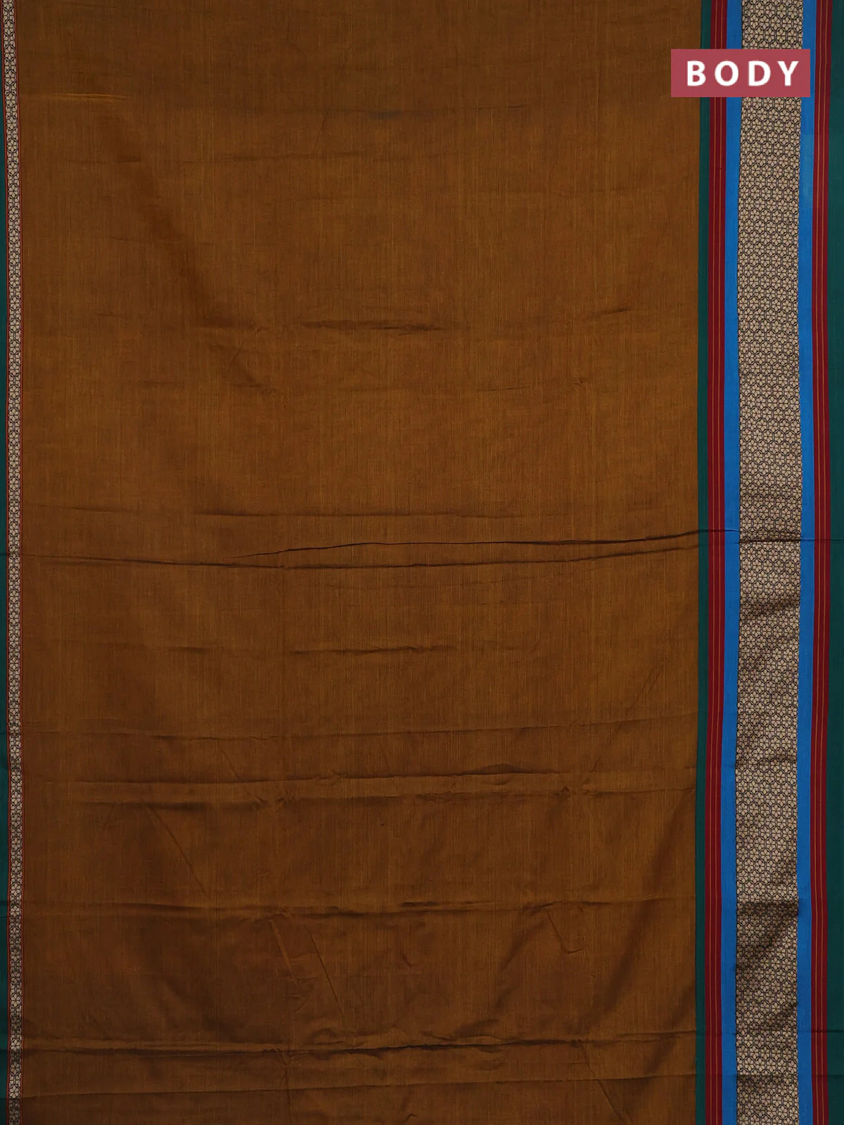 Narayanpet cotton saree dark mustard and green with plain body and thread woven border - Image 2