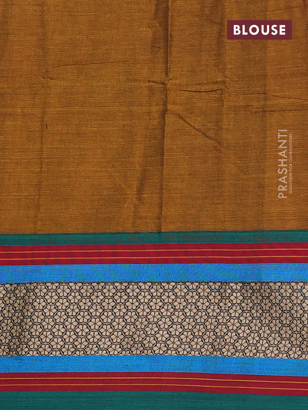 Narayanpet cotton saree dark mustard and green with plain body and thread woven border - Image 4