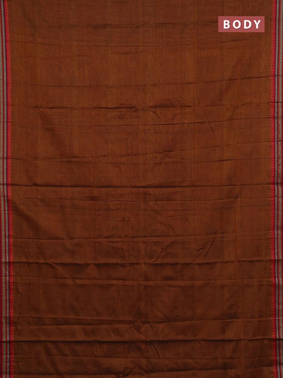 Narayanpet cotton saree dark mustard and maroon with plain body and thread woven border - Image 2
