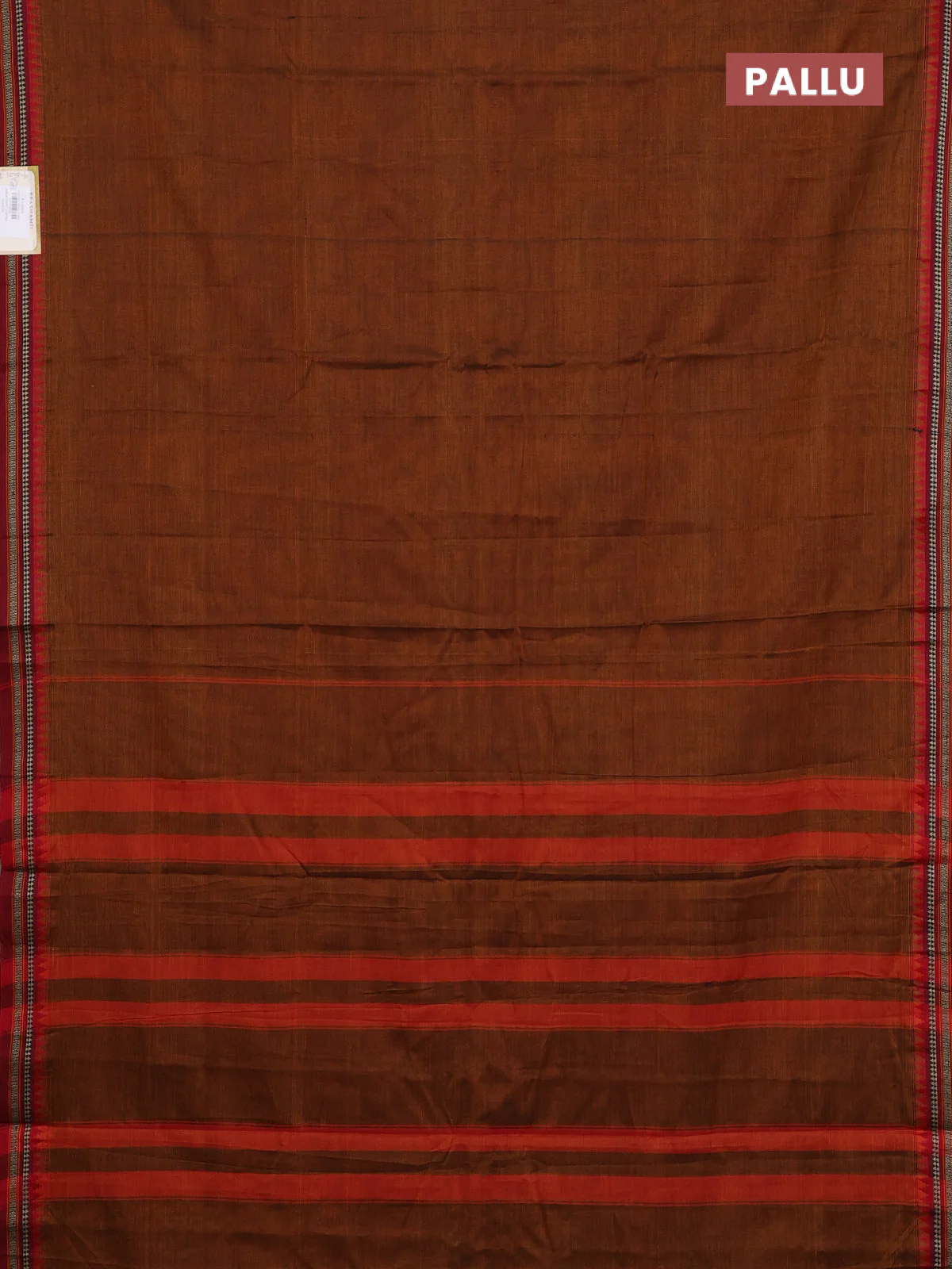 Narayanpet cotton saree dark mustard and maroon with plain body and thread woven border - Image 3