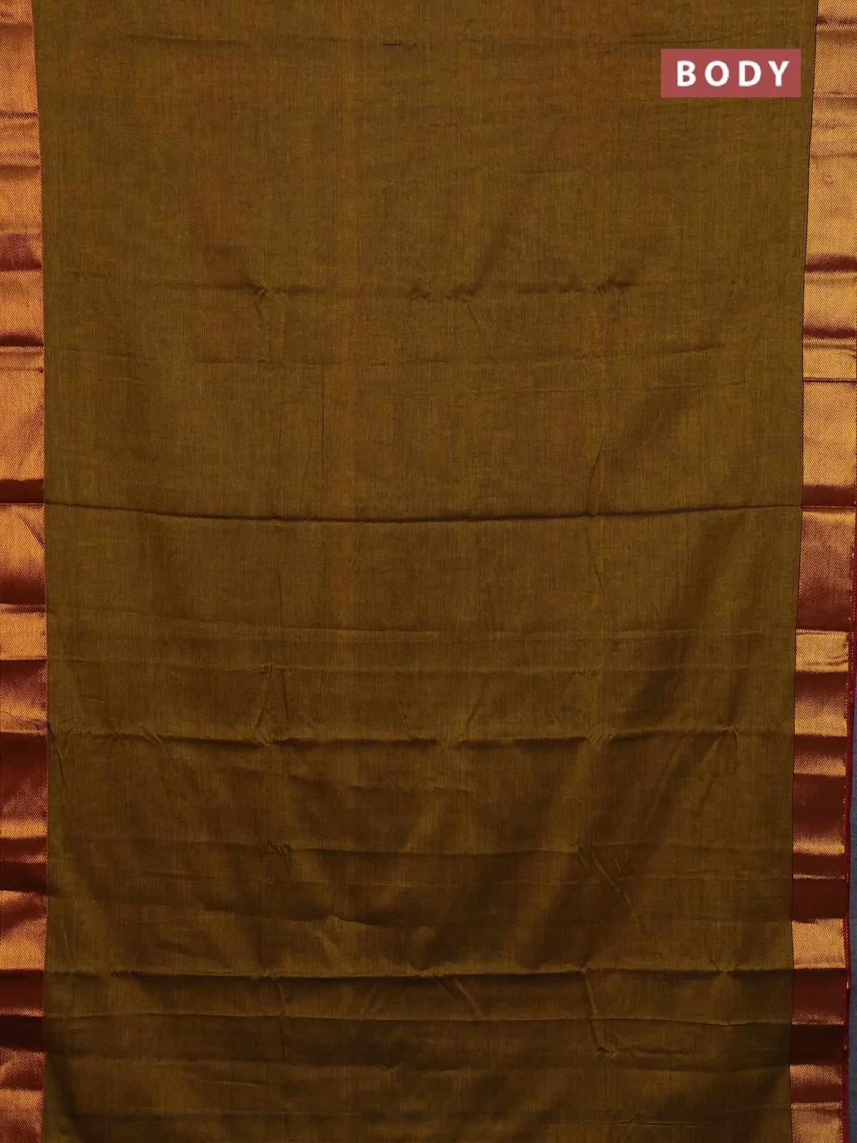 Narayanpet cotton saree dark mustard and rust shade with plain body and zari woven border - Image 2