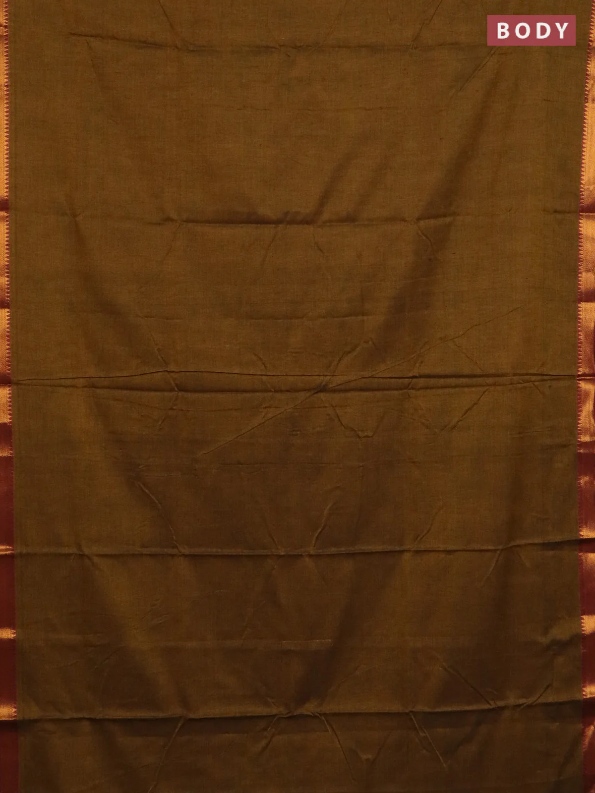 Narayanpet cotton saree dark mustard and rust shade with plain body with zari woven border - Image 2