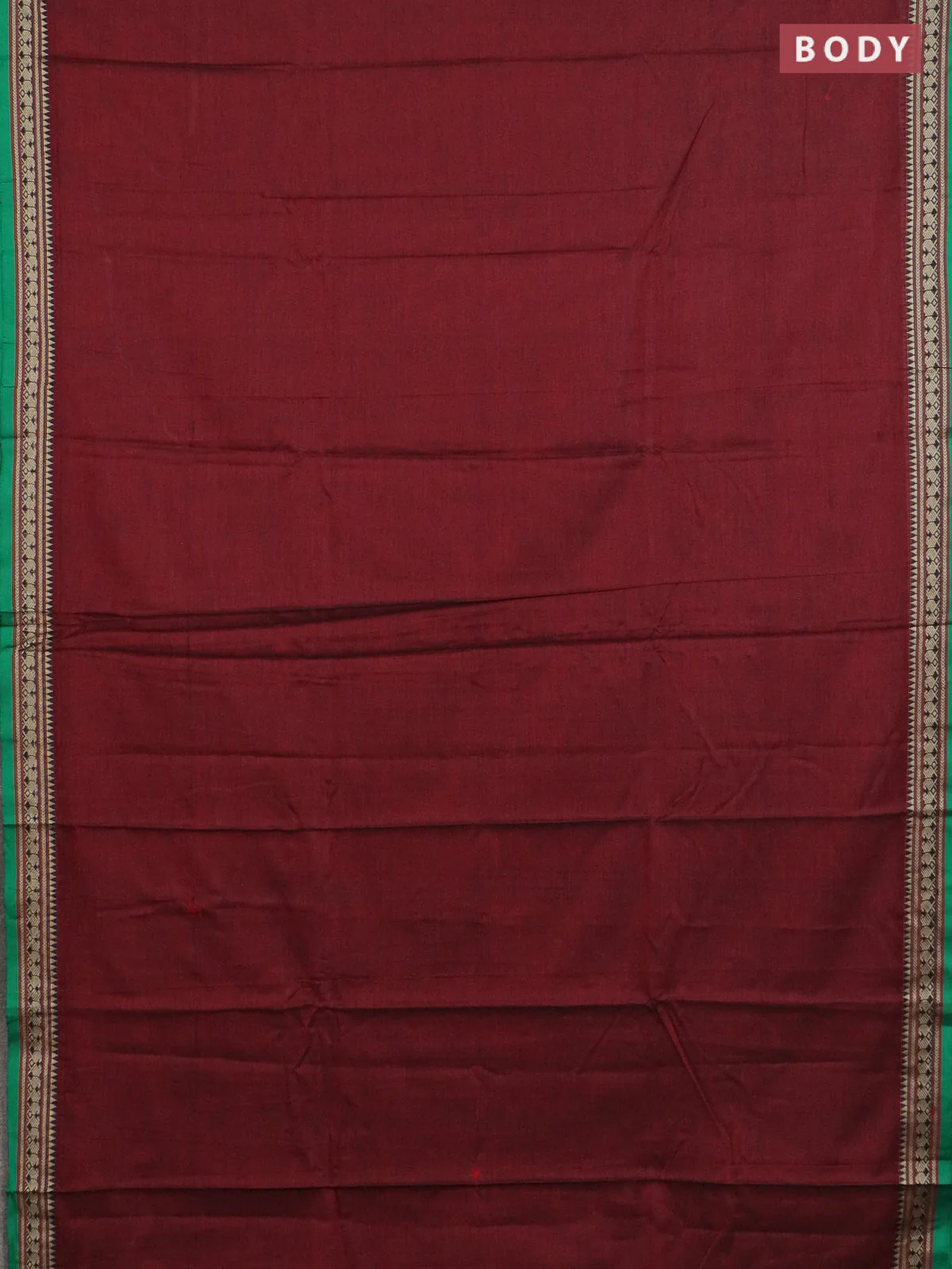 Narayanpet cotton saree deep maroon and green with plain body and thread woven border - Image 2