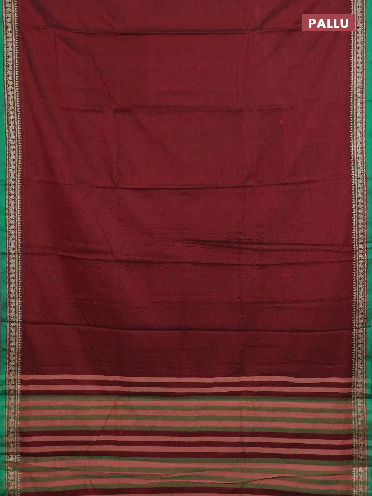Narayanpet cotton saree deep maroon and green with plain body and thread woven border - Image 3