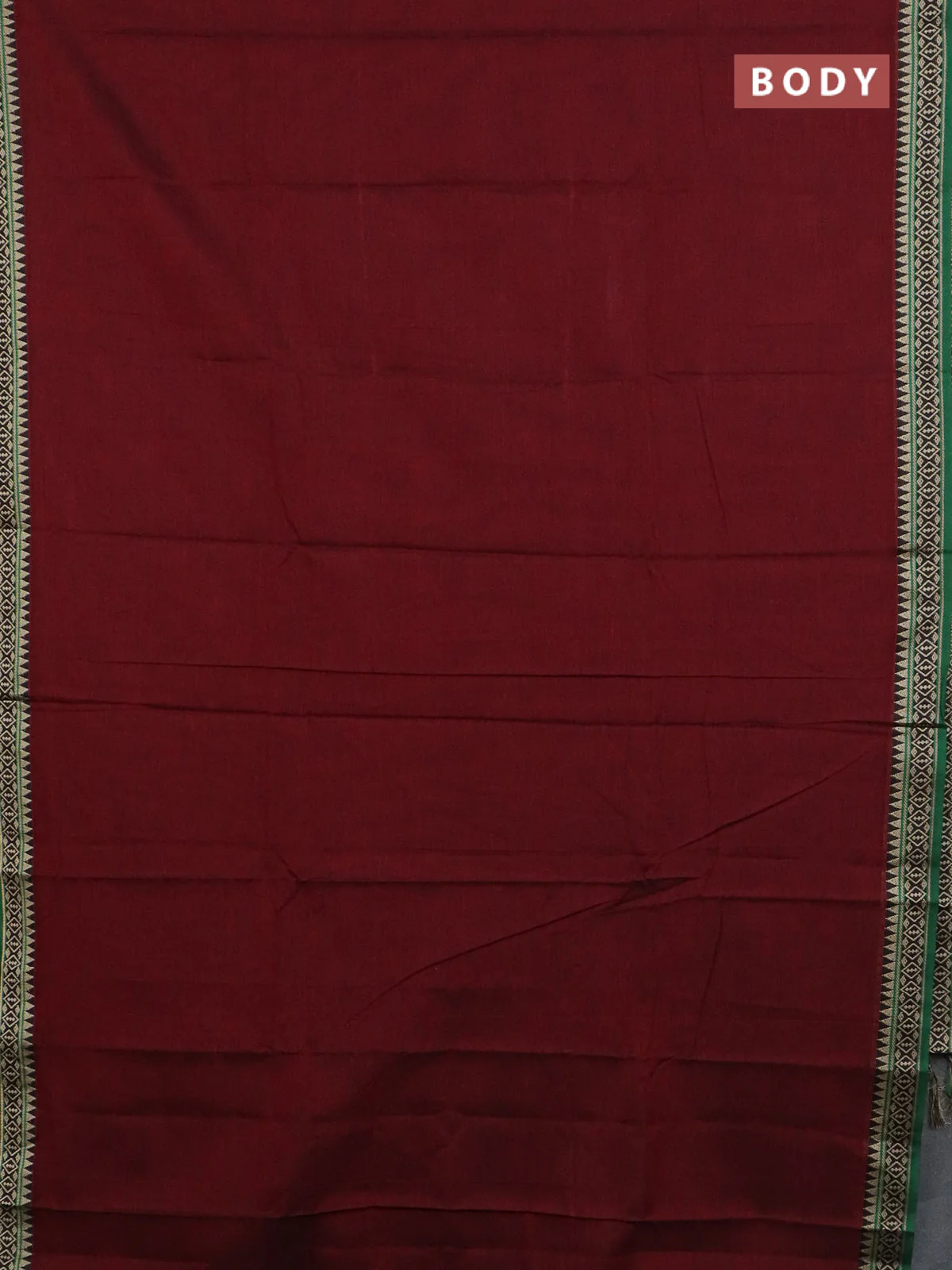Narayanpet cotton saree deep maroon and green with plain body and thread woven border - Image 2