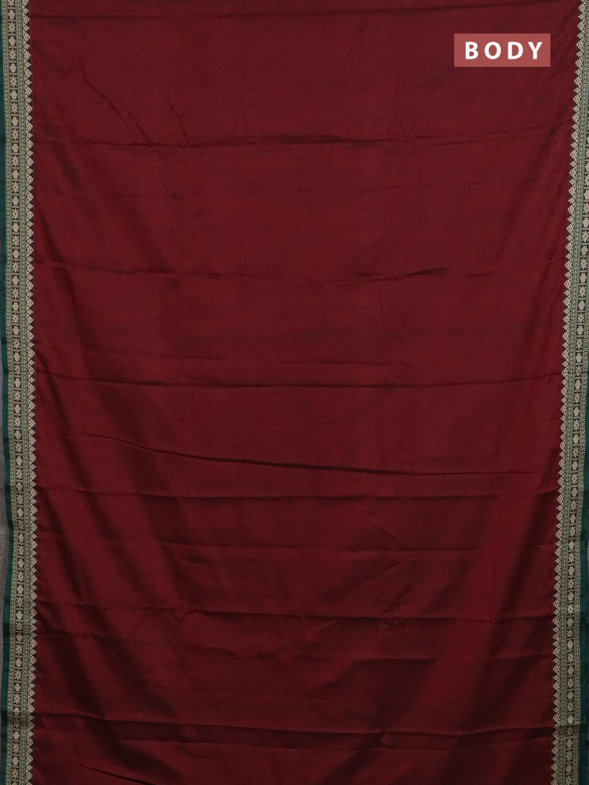 Narayanpet cotton saree deep maroon and green with plain body and thread woven border - Image 2