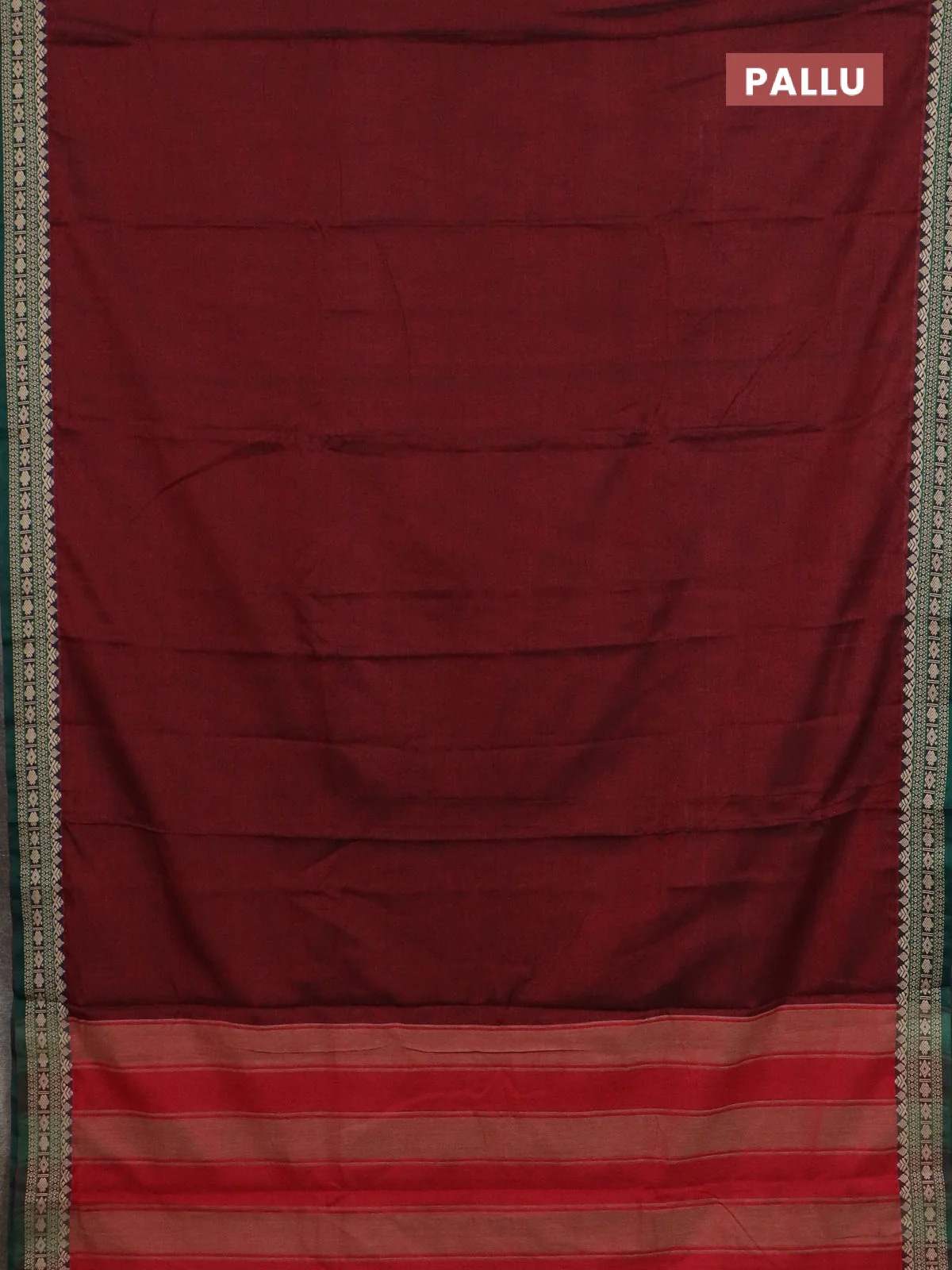 Narayanpet cotton saree deep maroon and green with plain body and thread woven border - Image 3