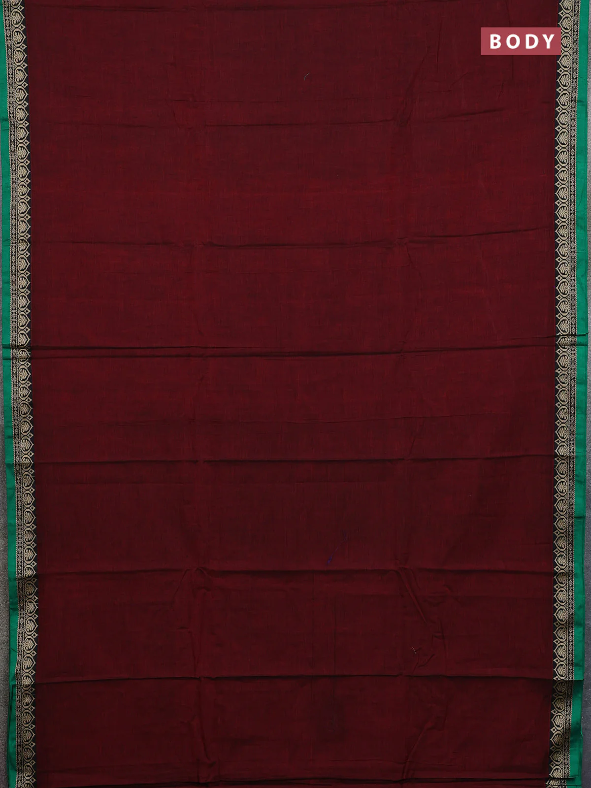 Narayanpet cotton saree deep maroon and green with plain body and thread woven border - Image 2