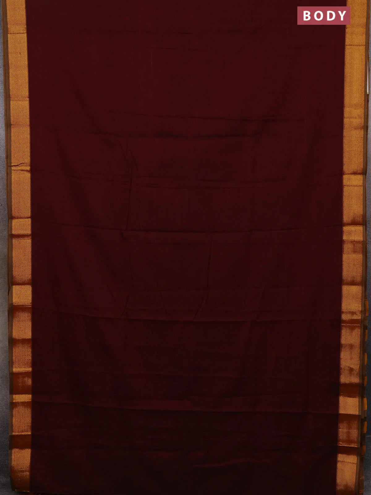 Narayanpet cotton saree deep maroon with plain body and zari woven border - Image 2