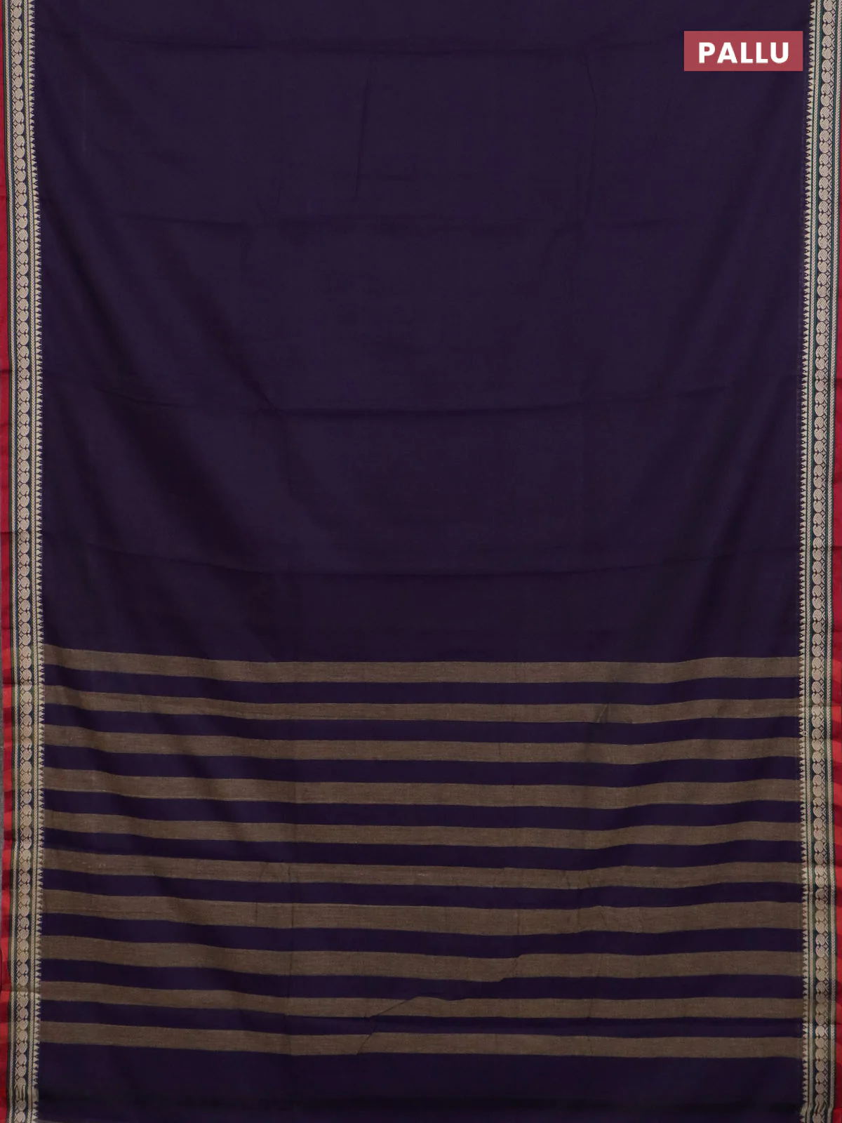 Narayanpet cotton saree deep violet and maroon with plain body and thread woven border - Image 3