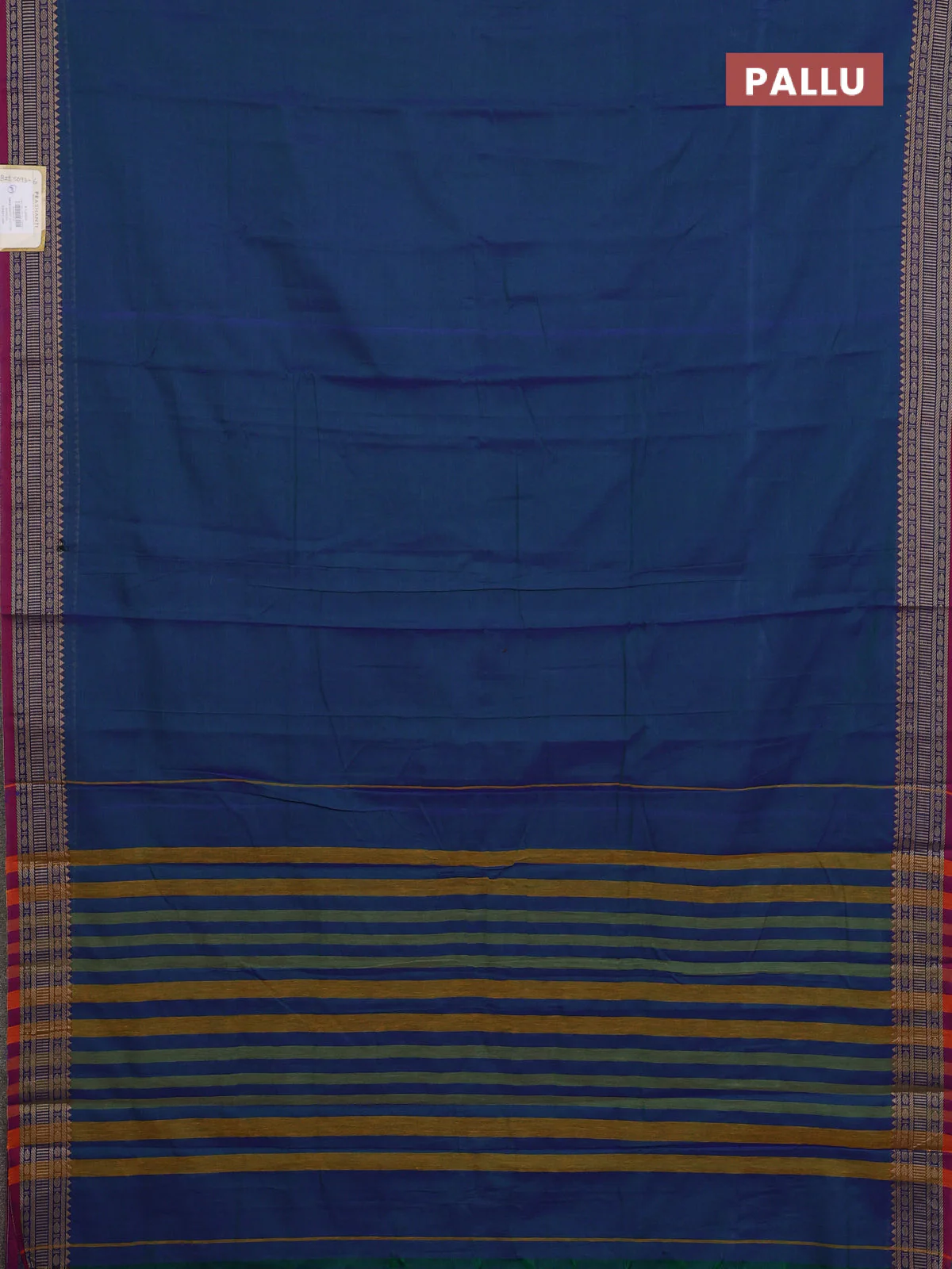 Narayanpet cotton saree dual shade of blueish green and pink with plain body and thread woven border - Image 3