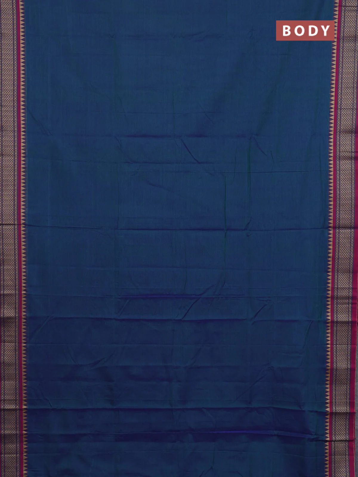 Narayanpet cotton saree dual shade of bluish green and pink with plain body and thread woven border - Image 2