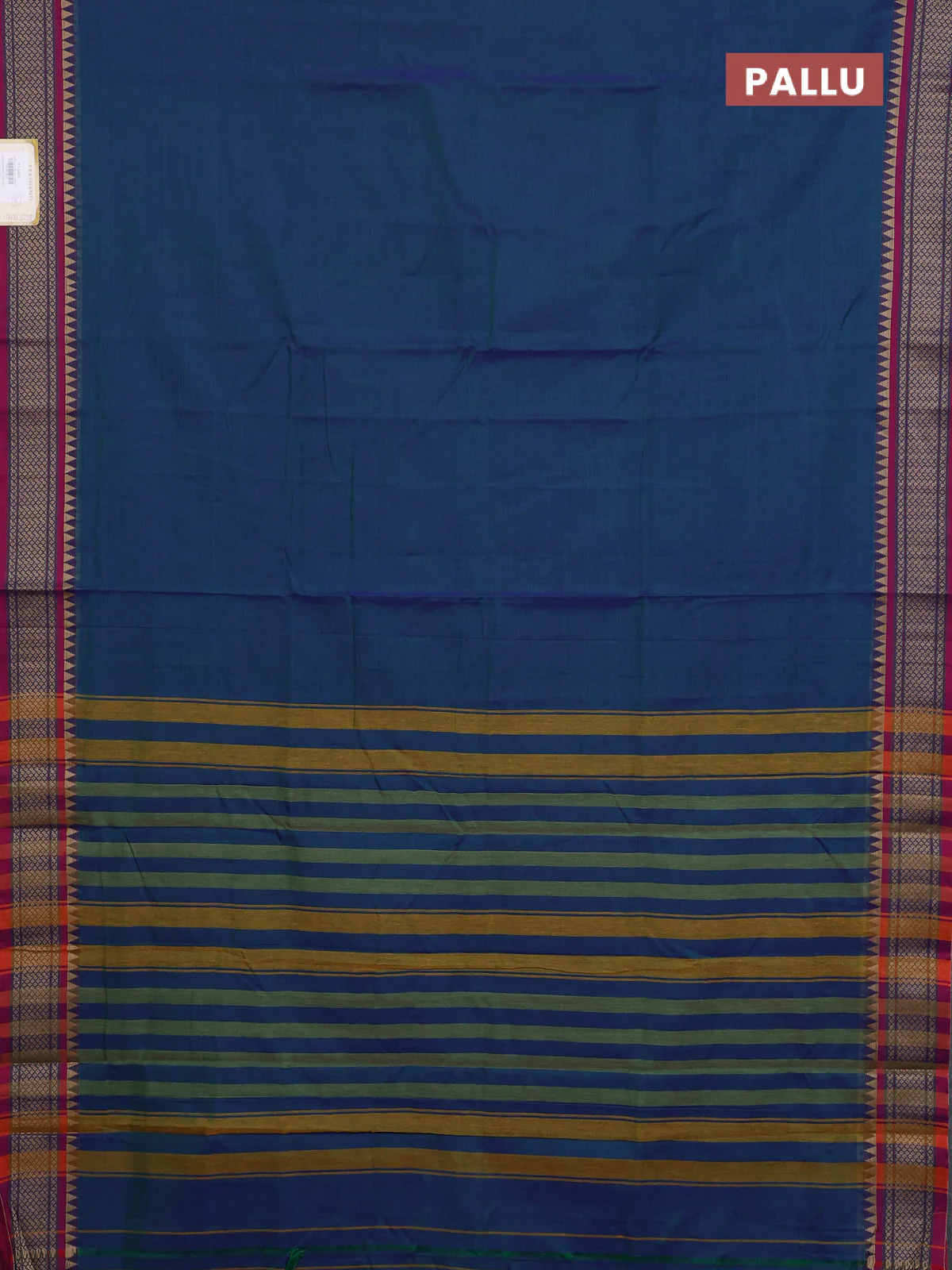 Narayanpet cotton saree dual shade of bluish green and pink with plain body and thread woven border - Image 3